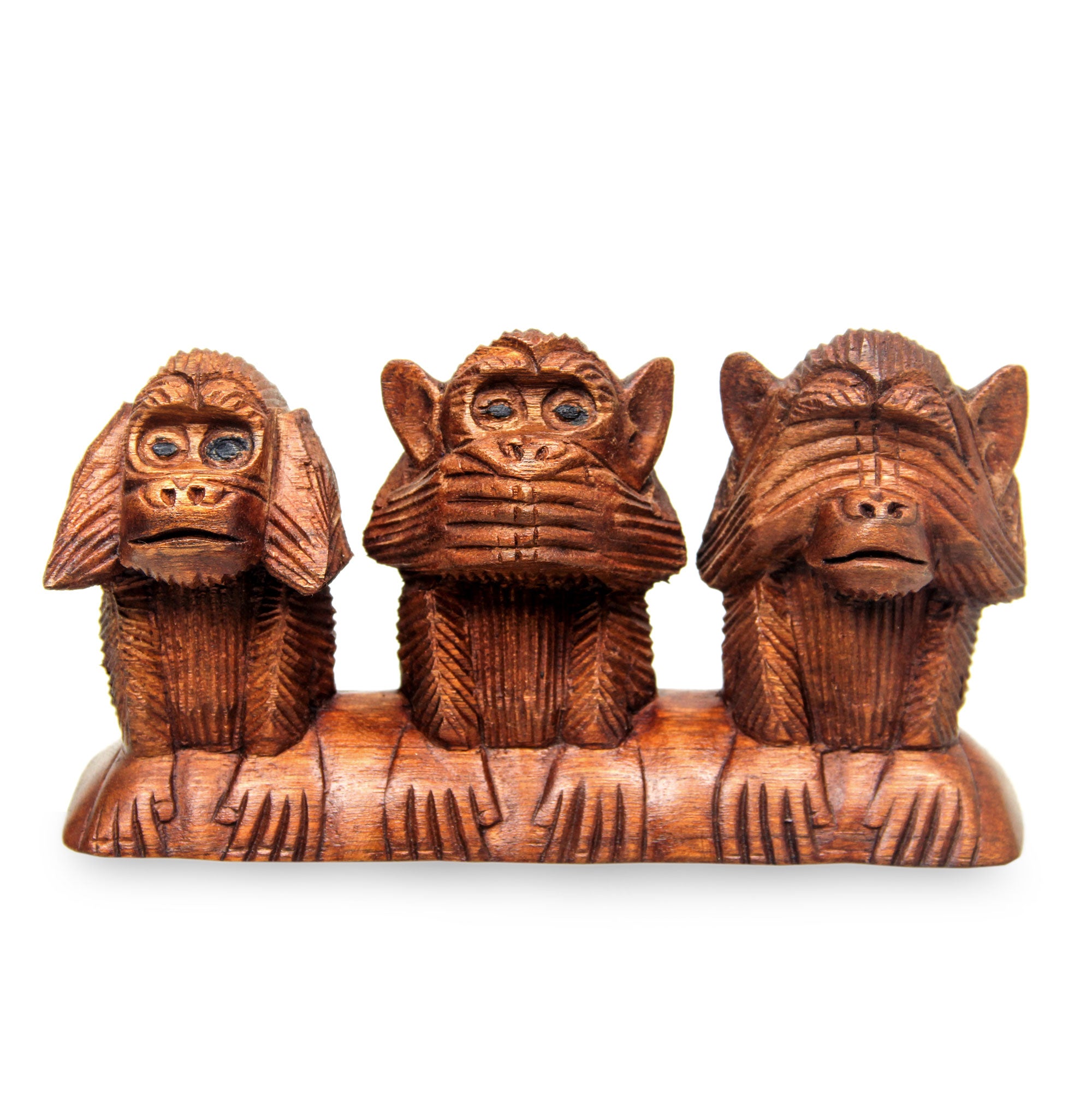 Premium Three Wise Monkeys Suar Wood Sculpture - Handcrafted Art Piece
