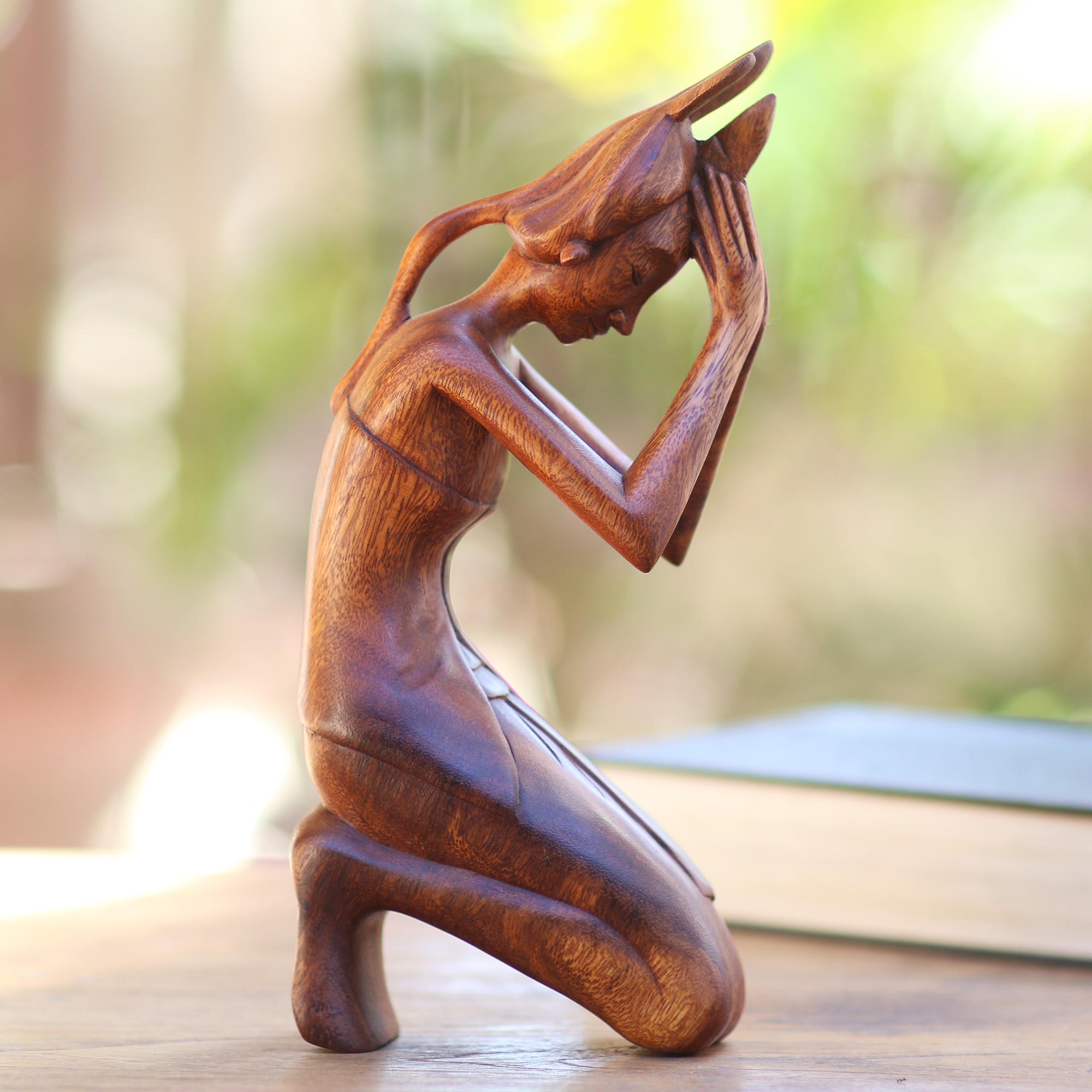 Premium Hand-Carved Balinese Praying Woman Statue