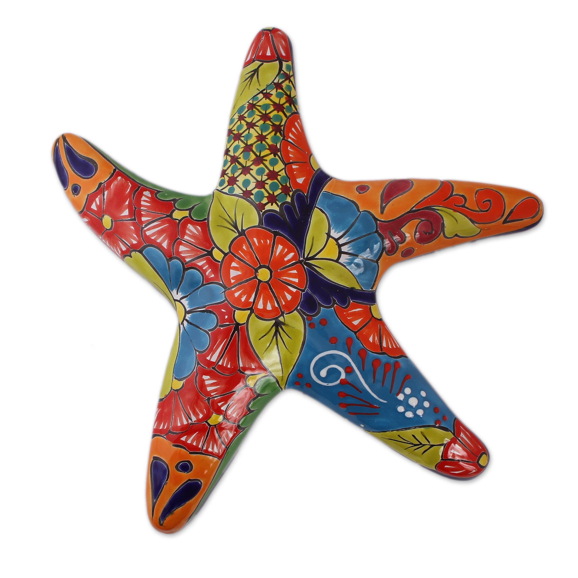Premium Hand-Painted Talavera Starfish Wall Art – Vibrant Ceramic Sculpture