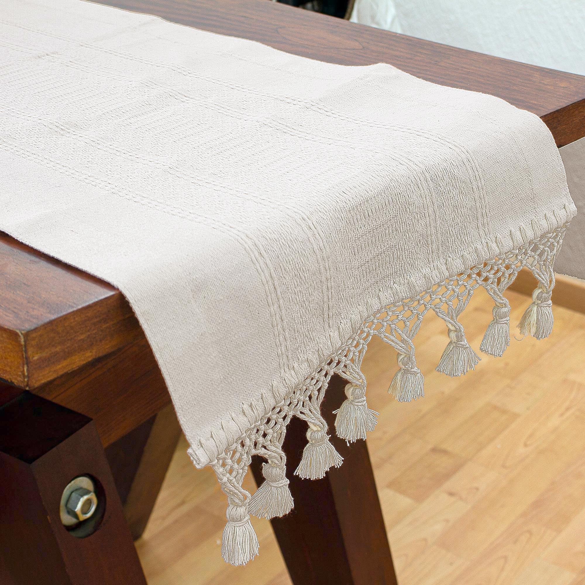 Premium Handwoven Zapotec Cotton Table Runner with Macramé Fringe