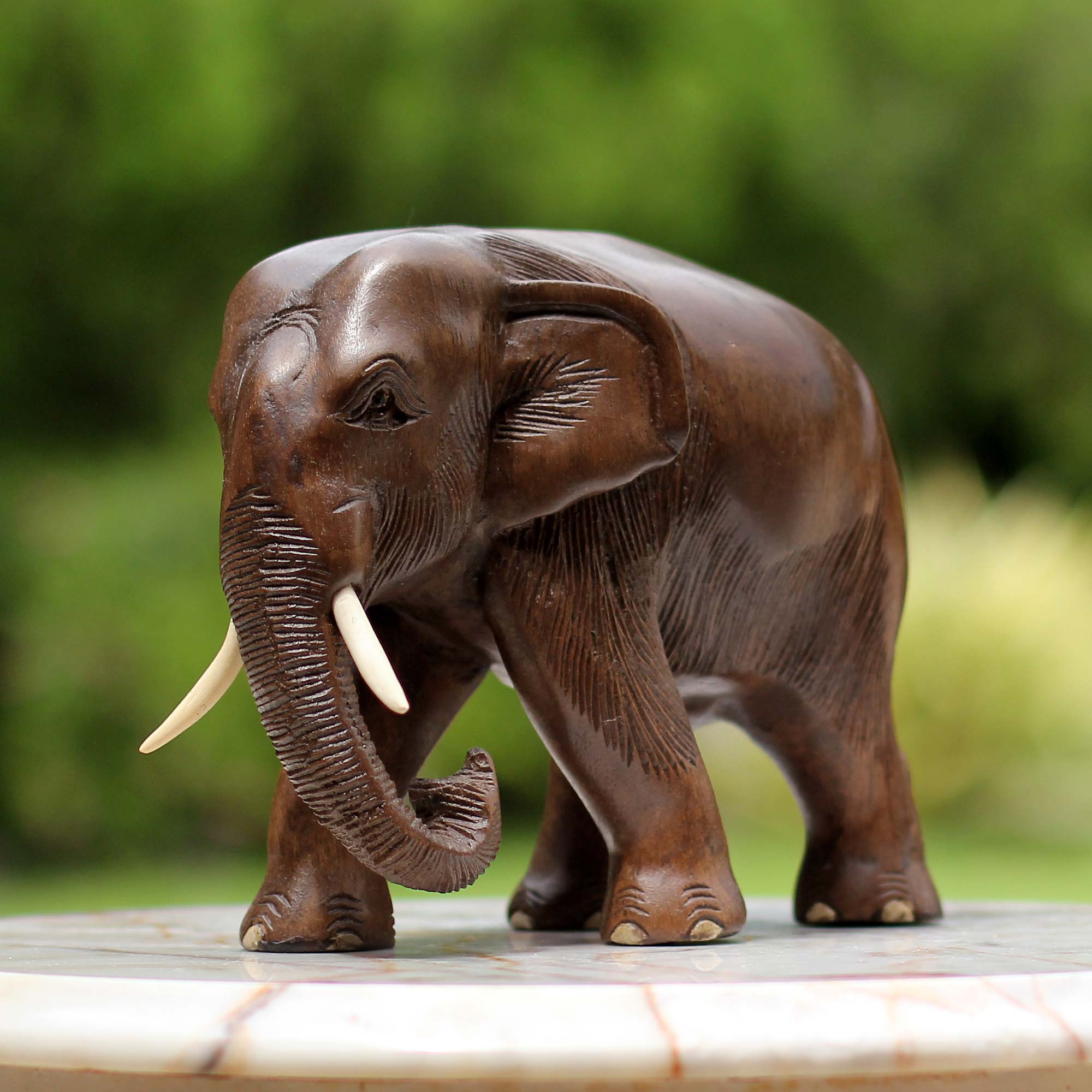 Premium Hand-Carved Thai Elephant Sculpture - Relaxing Wooden Art