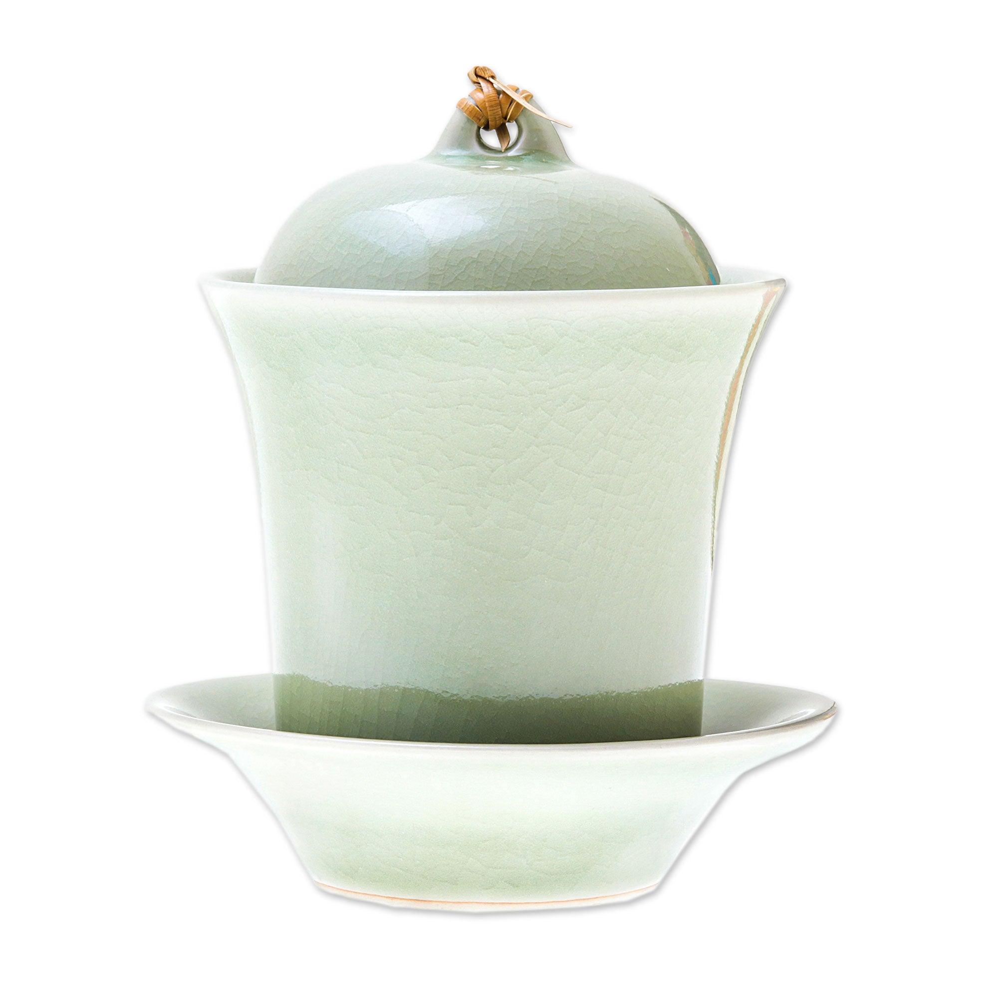 Premium Handcrafted Celadon Green Ceramic Soup Set with Lid & Saucer