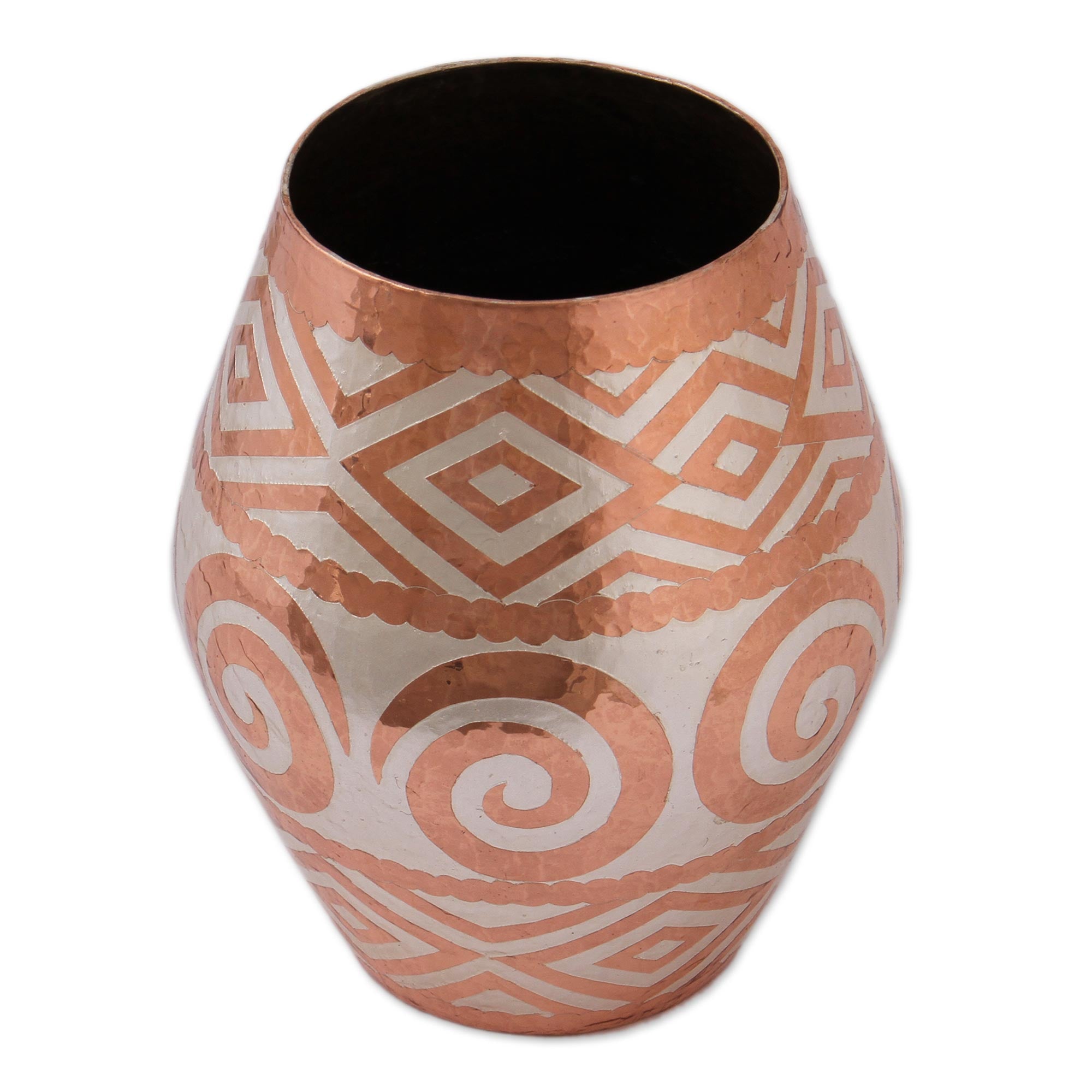 Premium Handcrafted Copper Vase with Silver Accent – Spiral Motif from Mexico