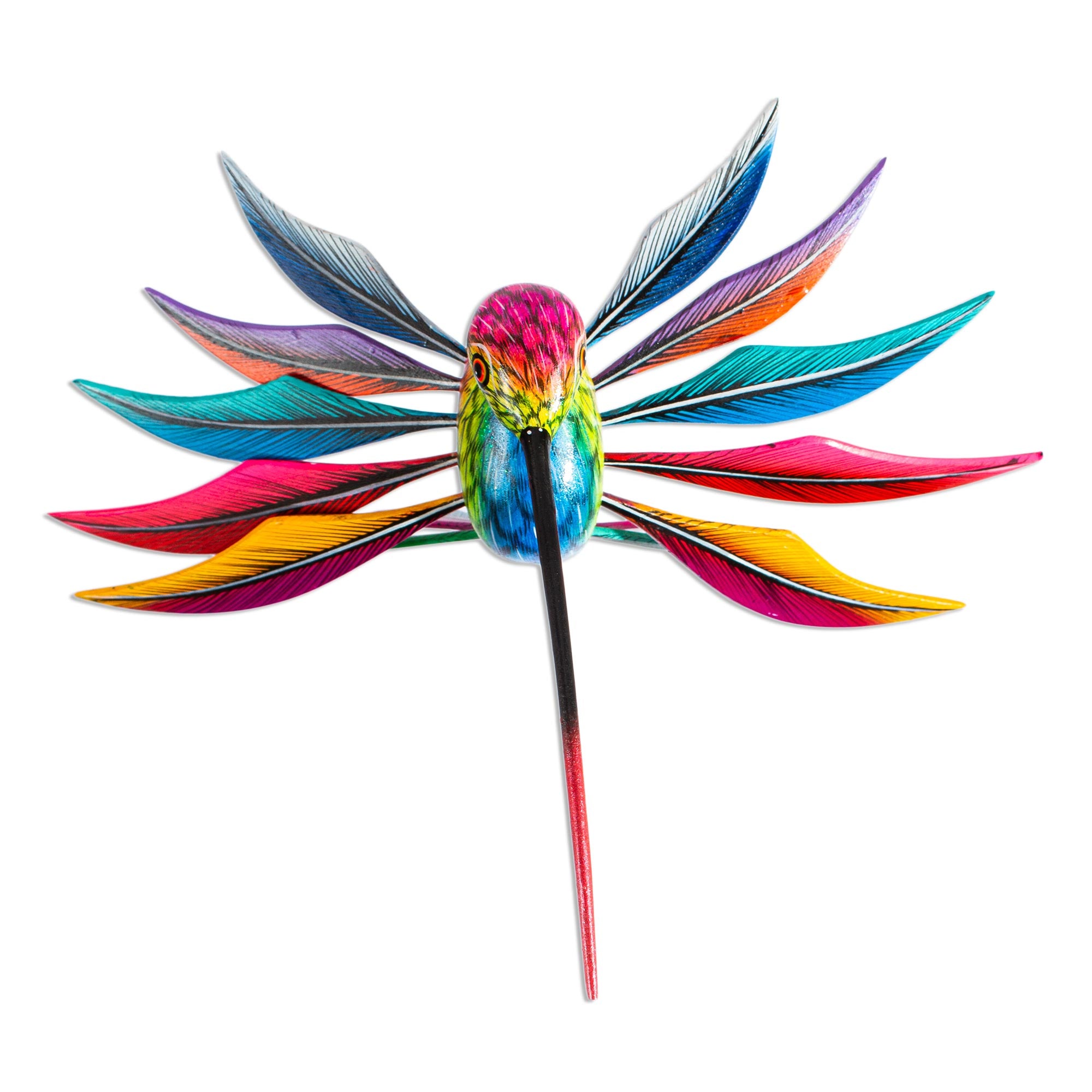 Premium Rainbow Hummingbird Alebrije - Handcrafted Multicolored Wood Art