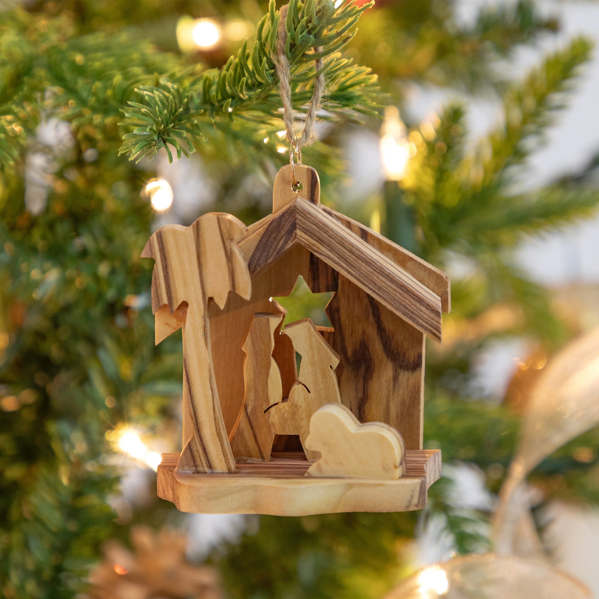 Premium Hand-Carved Olive Wood Nativity Ornament - Christmas Tree Essential