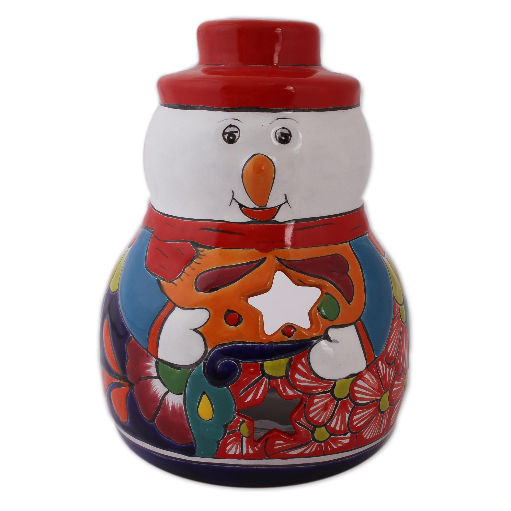 Premium Talavera Ceramic Snowman Candle Holder - Handcrafted Holiday Decor