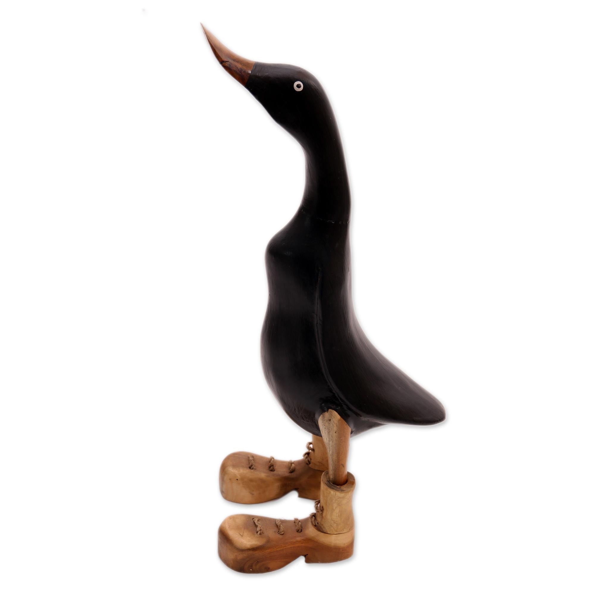 Premium Black Acacia & Bamboo Root Duck Sculpture from Bali - Handcrafted Art Piece