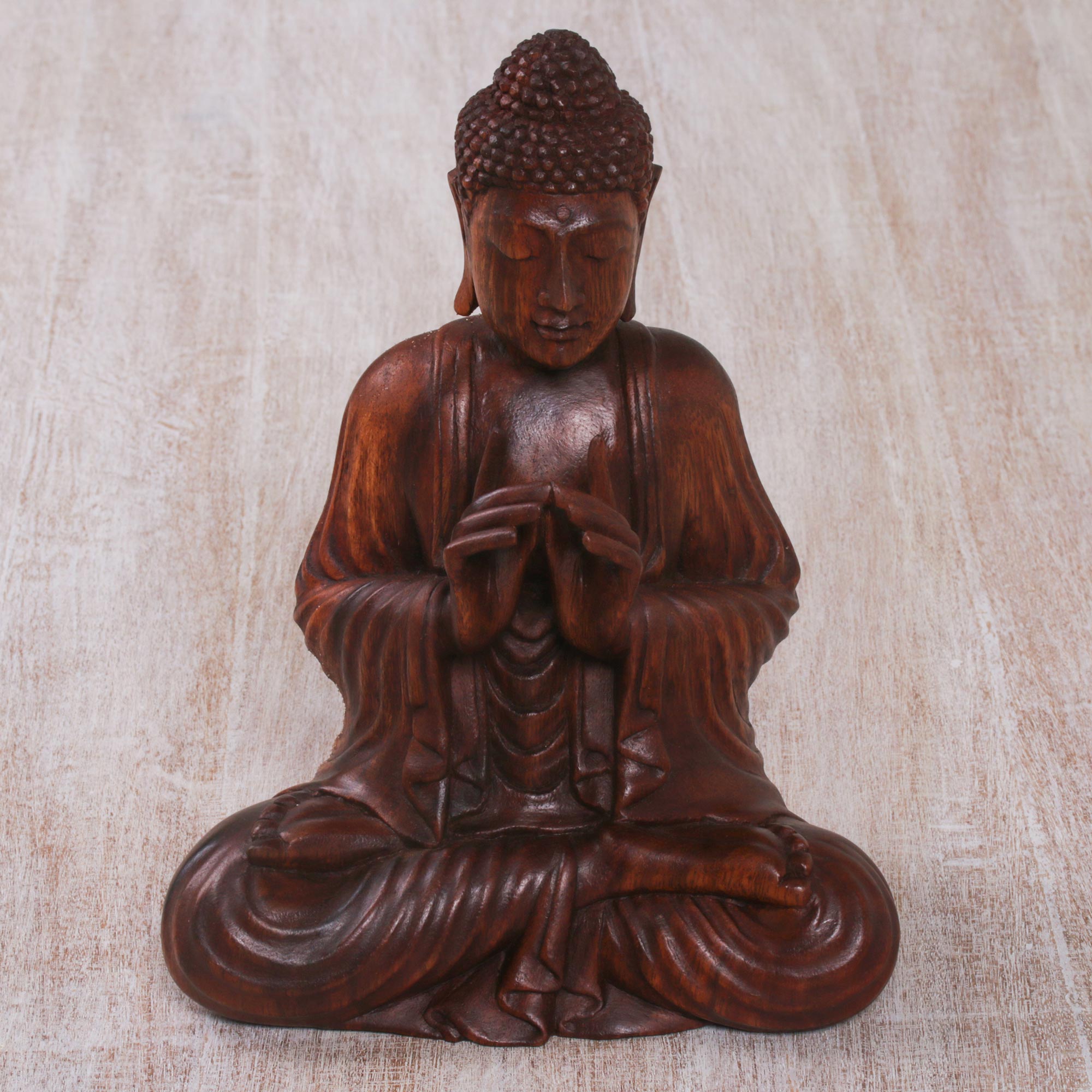 Premium Handcrafted Suar Wood Buddha Sculpture - Vitarka Mudra, Bali