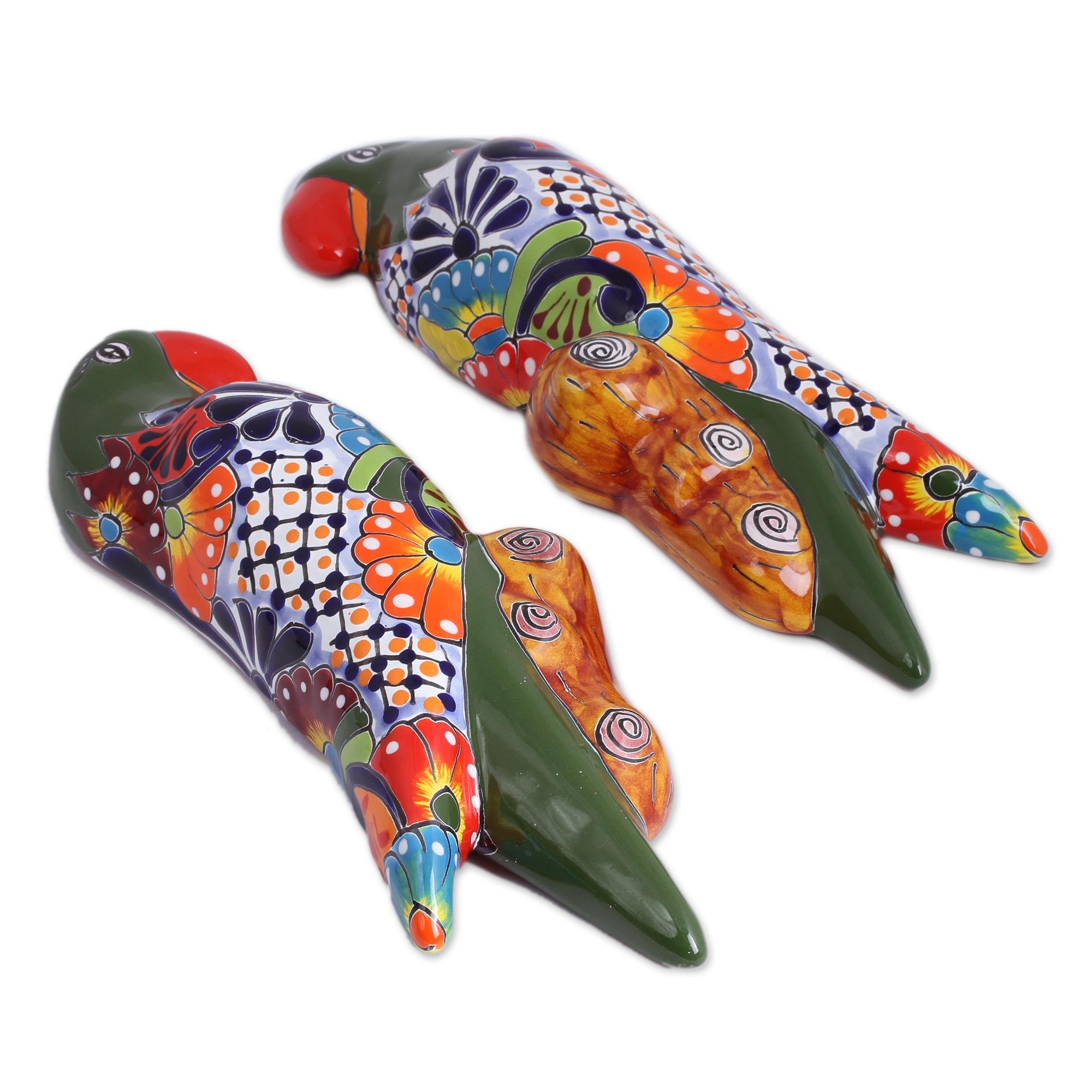 Premium Talavera-Style Parrot Wall Sculptures by Sergio Ponce (Pair)