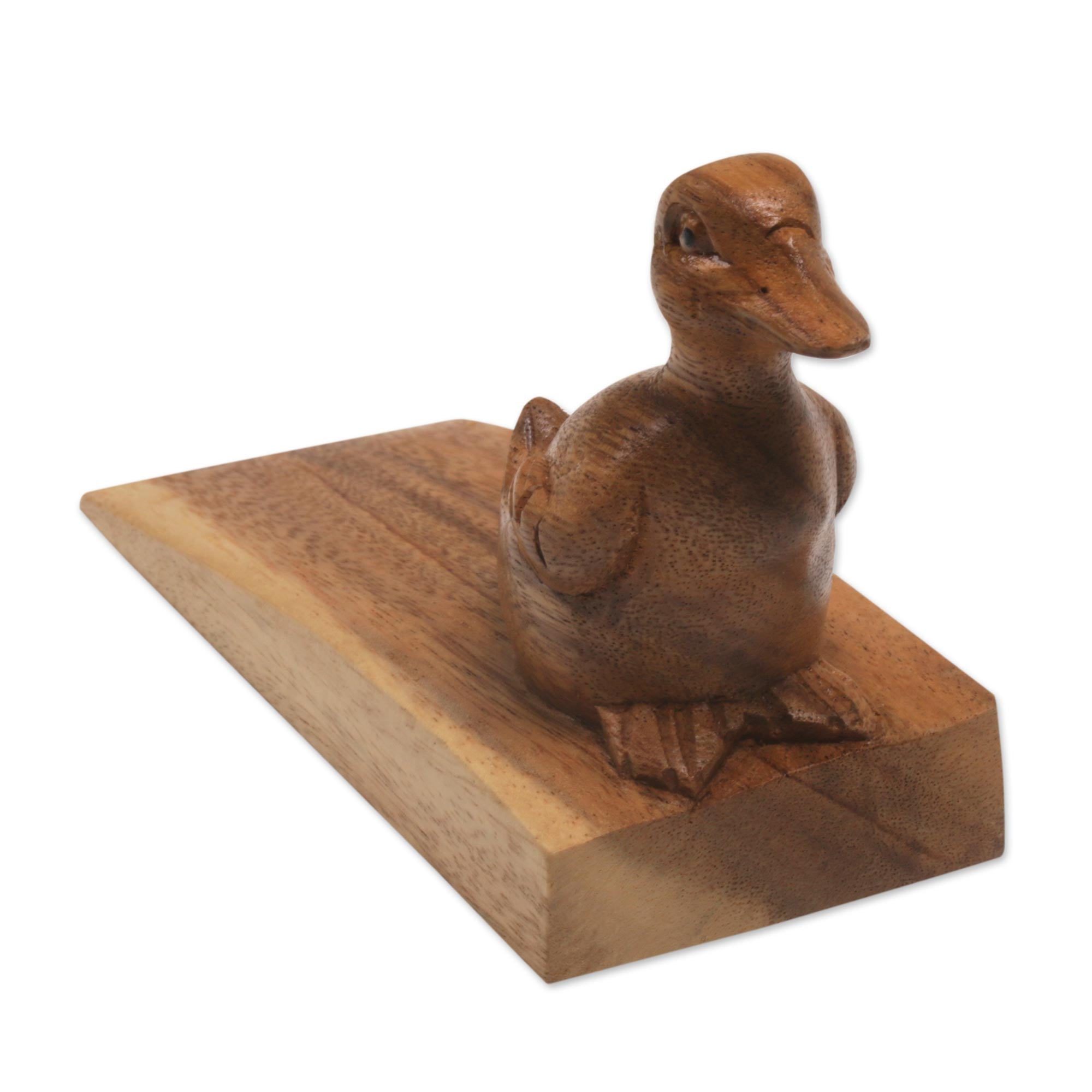 Premium Handcrafted Suar Wood Duck Doorstop - Brown, Bali Artisan Crafted