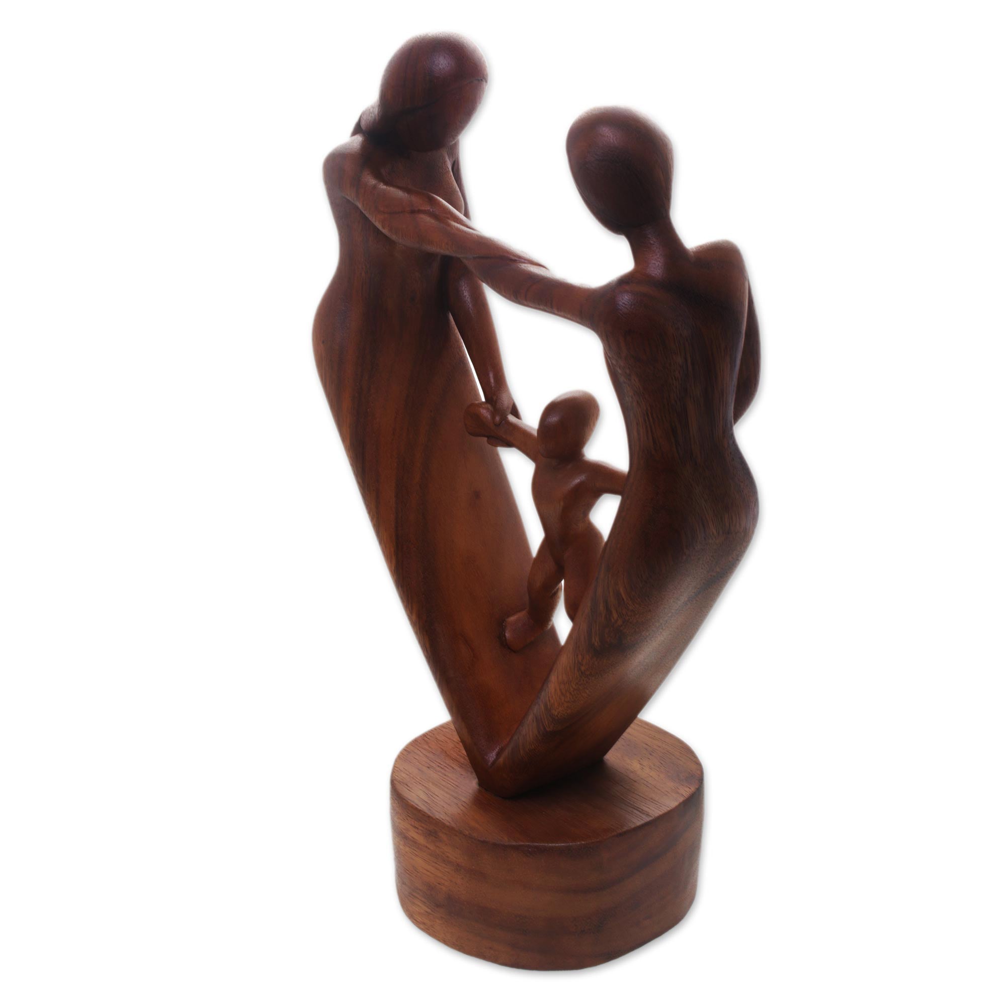 Premium Hand-Carved Suar Wood Family Blessing Statue - Artisan Crafted