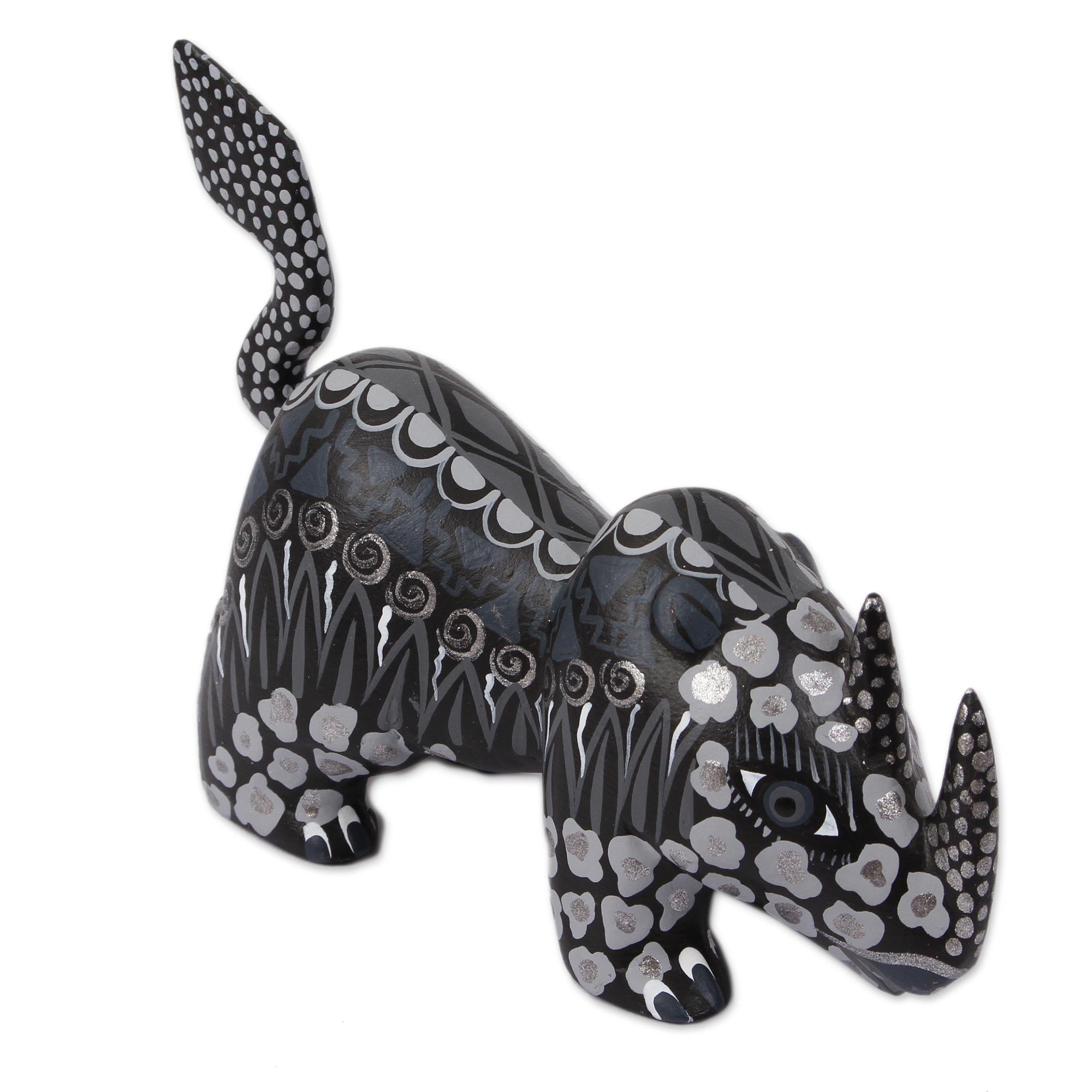 Premium Grey Rhino Alebrije Figurine - Hand-Carved Copal Wood Art from Mexico