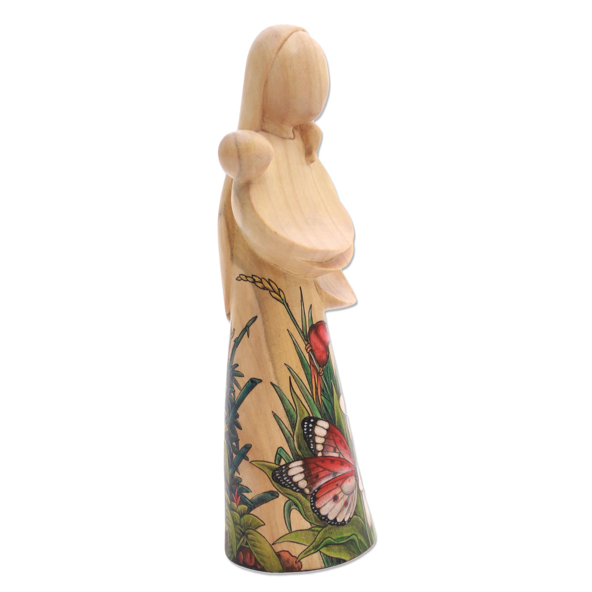 Premium Hand-Painted Mother and Child Wood Statue from Bali