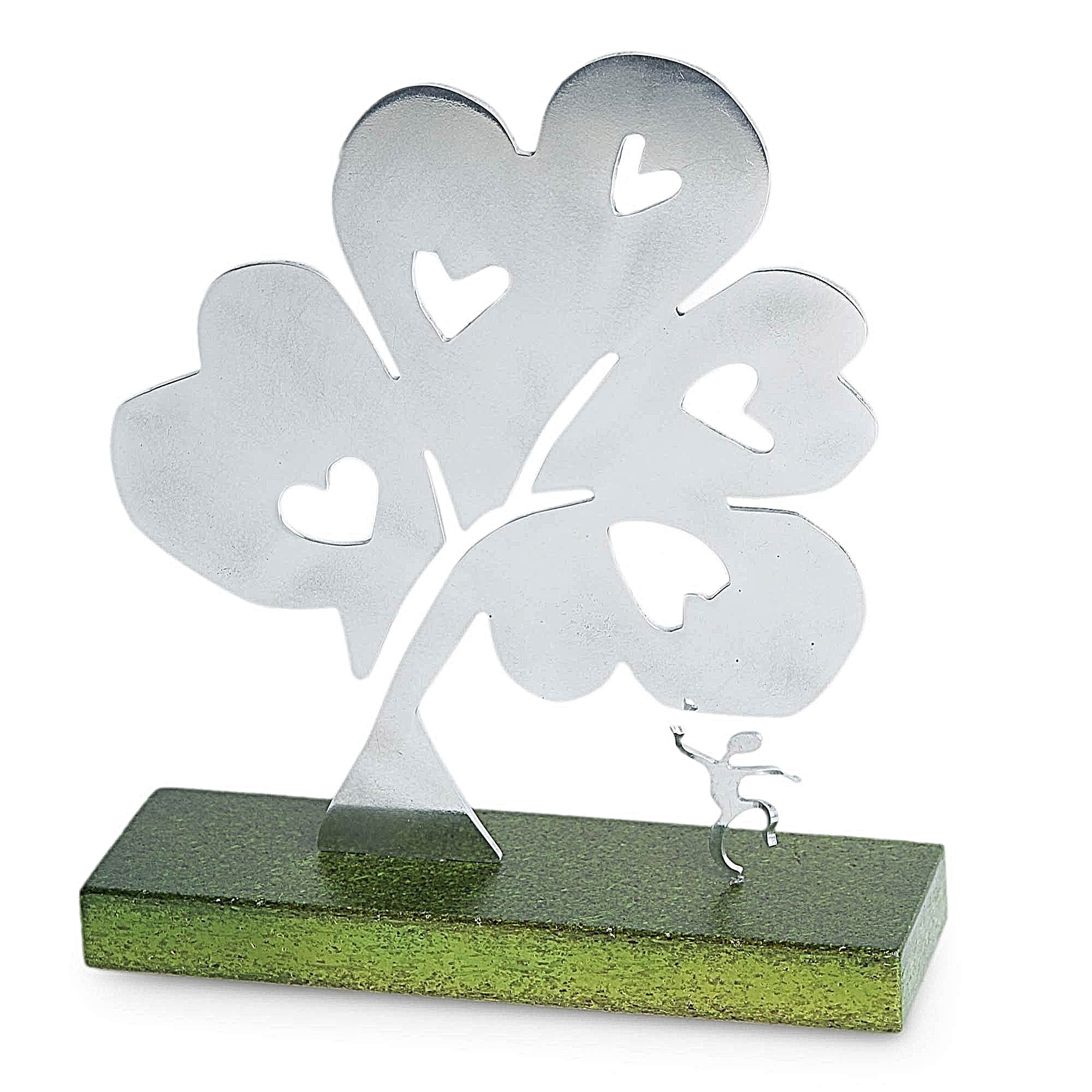 Premium Tree Of Hearts Sculpture - Aluminum & Wood Art Piece