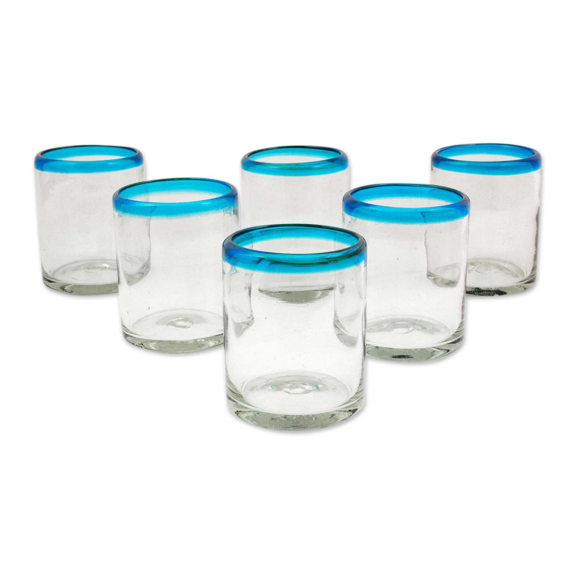 Premium Aquamarine Kiss Set of 6 Eco-Friendly Hand Blown Juice Glasses