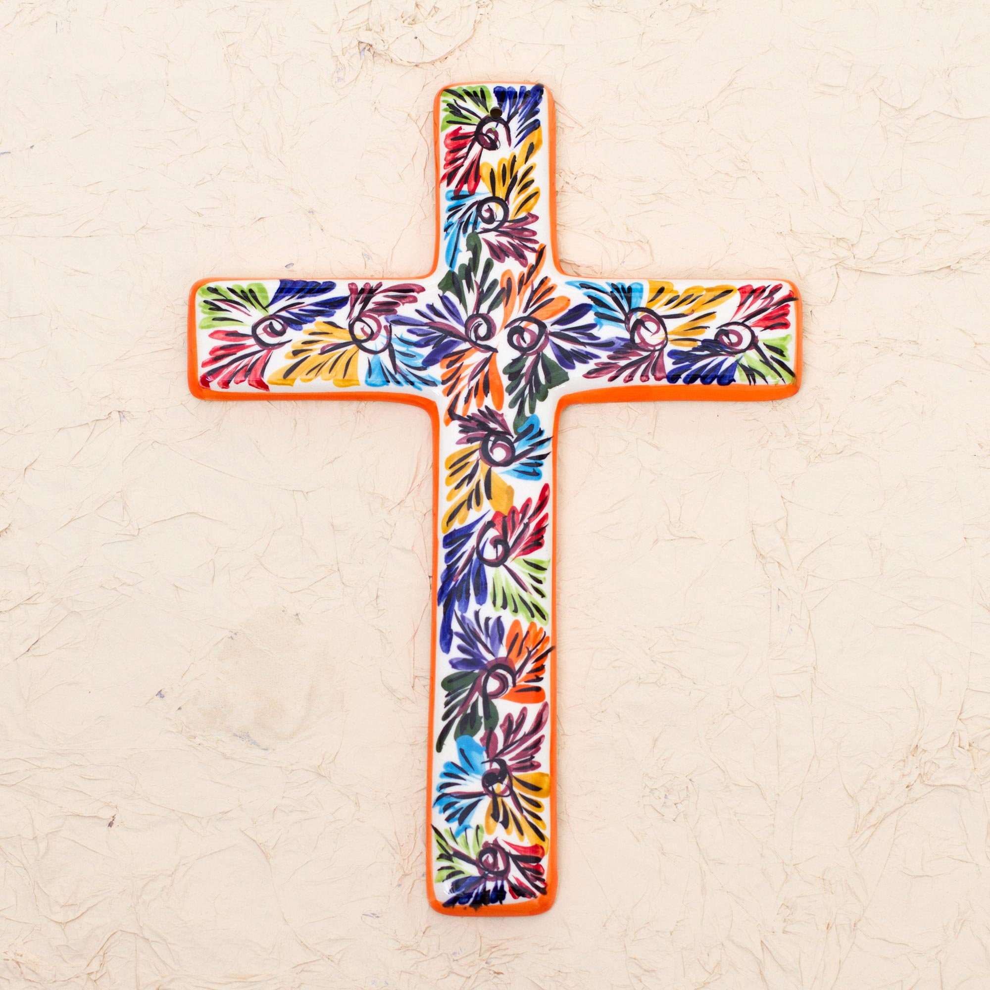 Premium Handcrafted Multicolored Ceramic Wall Cross - Spiritual Artisan Decor from Mexico