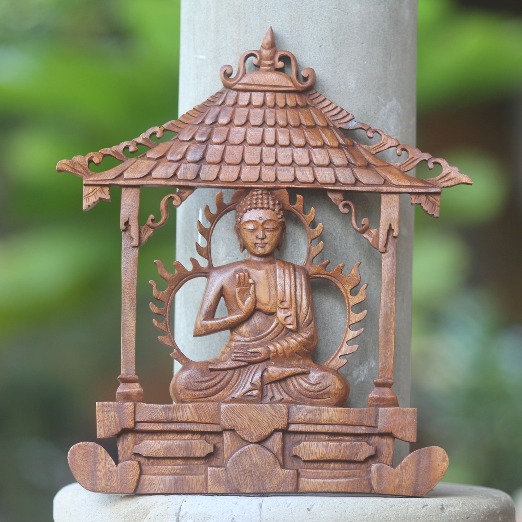 Premium Hand-Carved Buddha Wood Wall Art - Serene Meditation Sculpture