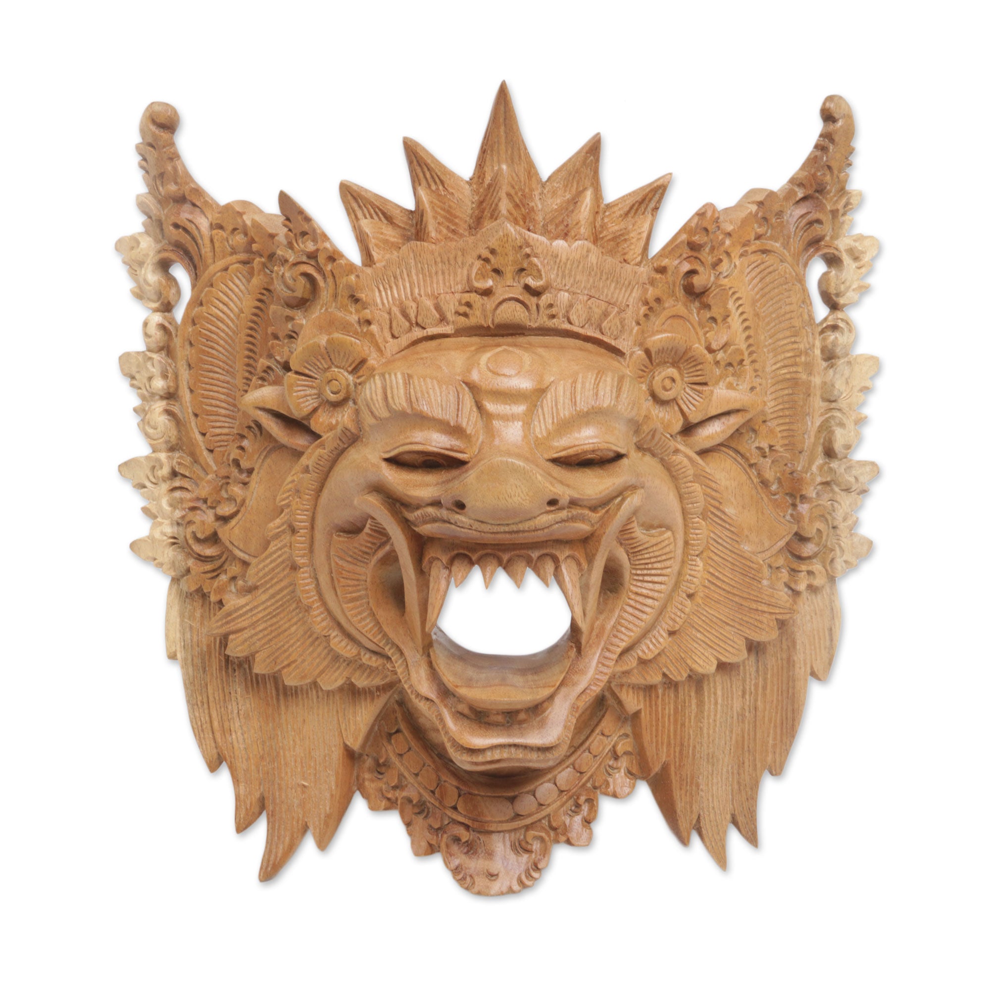 Premium Hand-Carved Acacia Wood Barong Bangkal Mask - Ultimate Balinese Wall Art