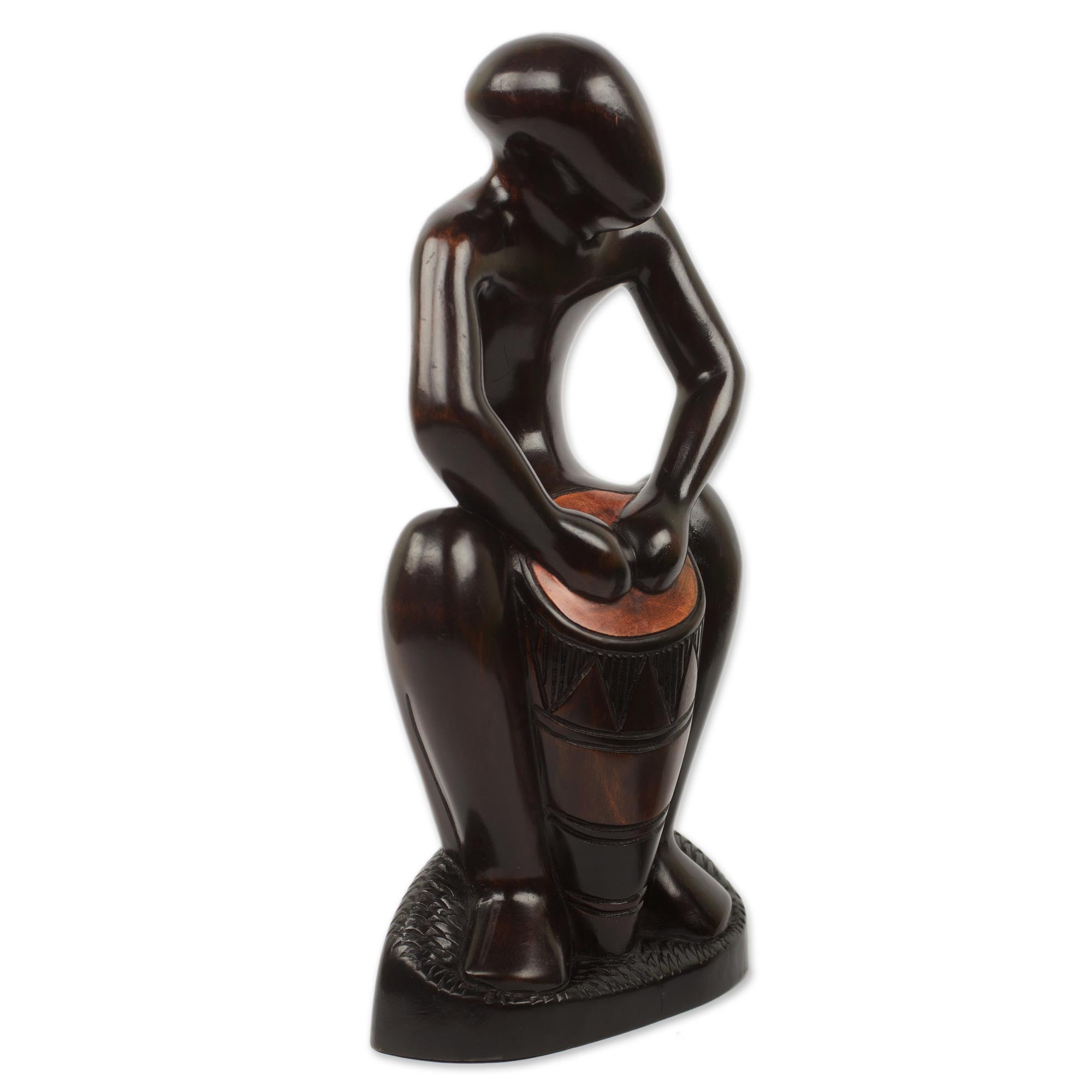 Premium Hand-Carved Ebony Wood Kpanlogo Drummer Sculpture