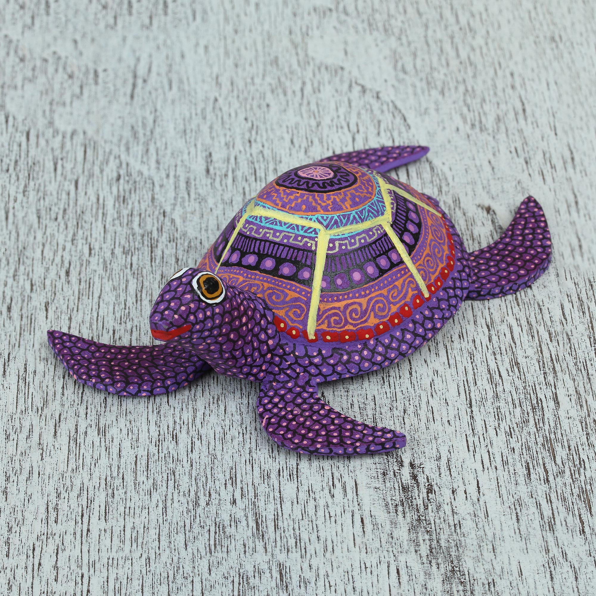 Premium Handcrafted Copal Wood Alebrije Turtle Figurine - Vibrant Artisan Design