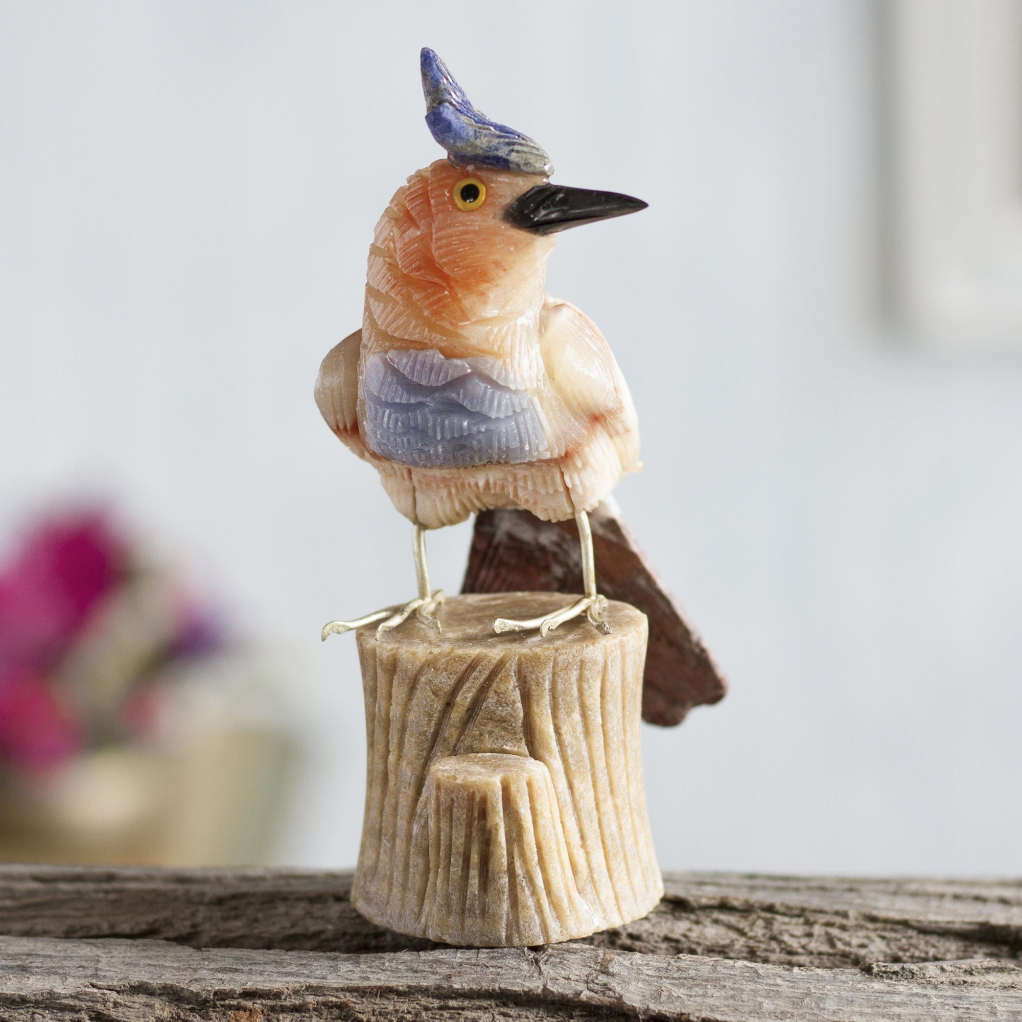 Premium Blue Crested Bird Sculpture - Handcrafted Artistry