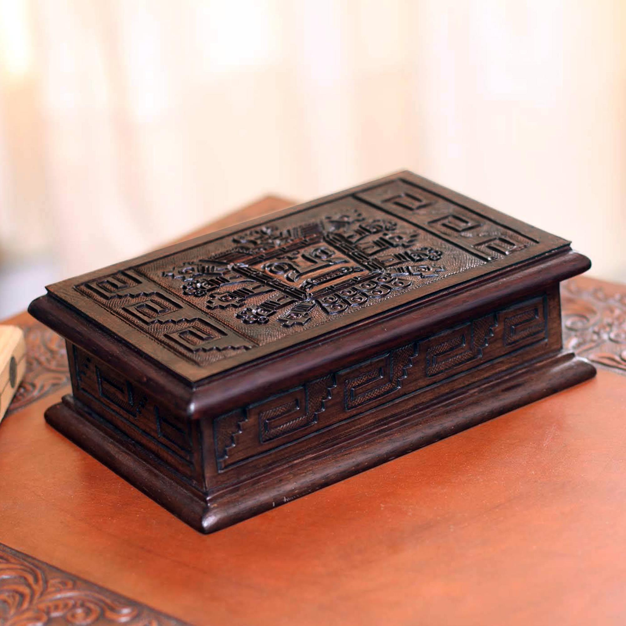 Premium Handcrafted Cedar Wood Jewelry Box with Mirror - Artisan Made in Peru