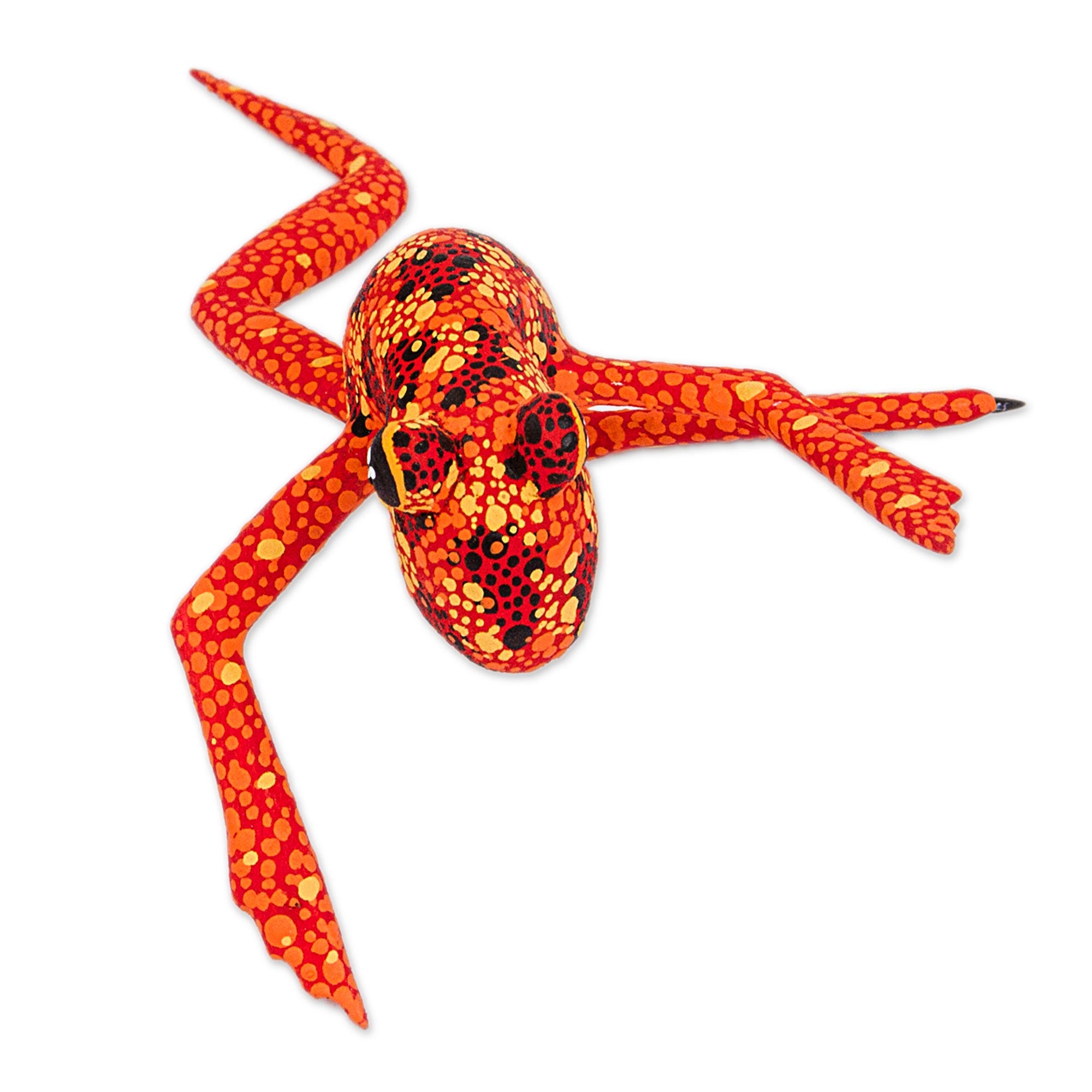 Premium Handcrafted Orange Oaxaca Alebrije Frog Sculpture
