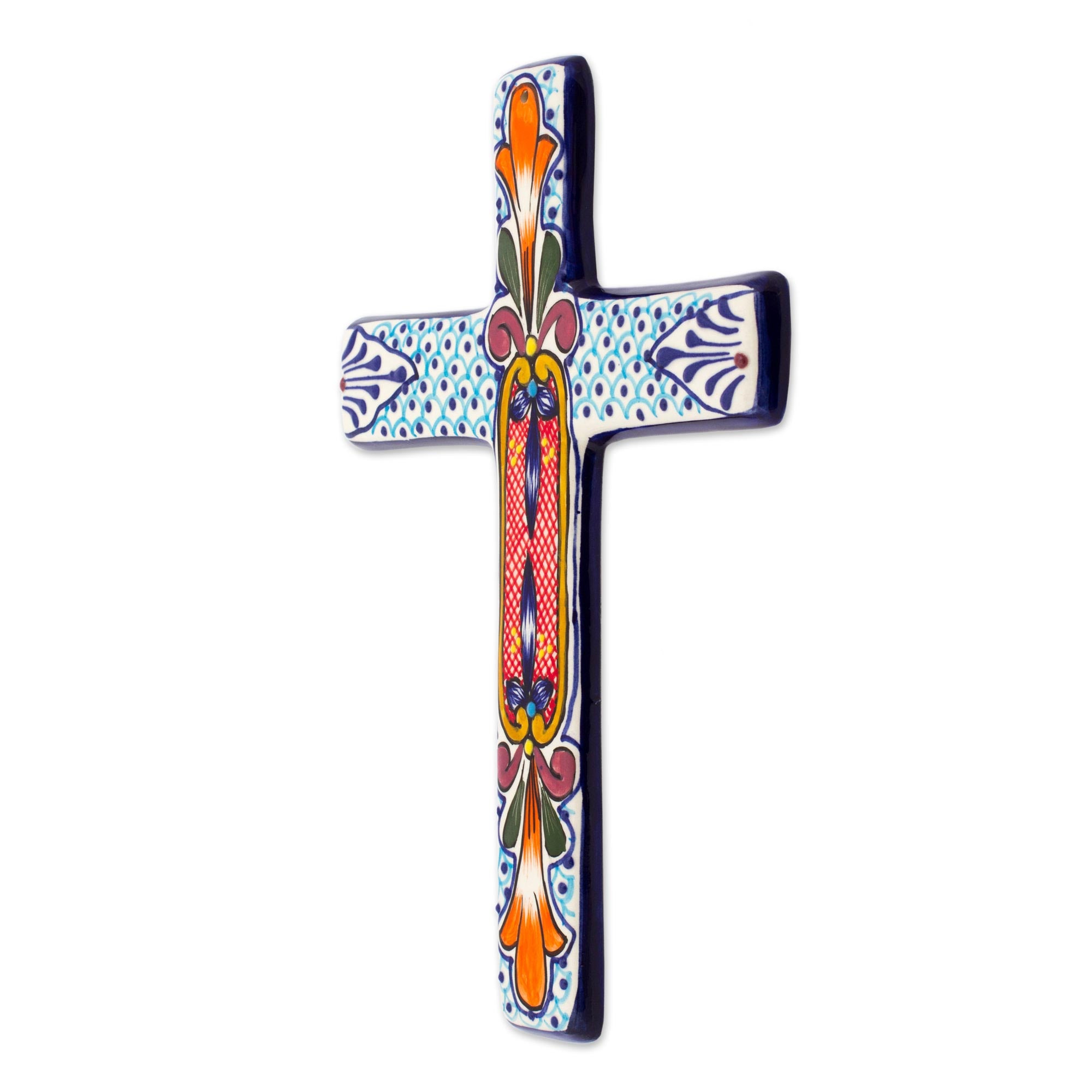Premium Handcrafted Orange Lily Ceramic Wall Cross - Mexican Artisan Design
