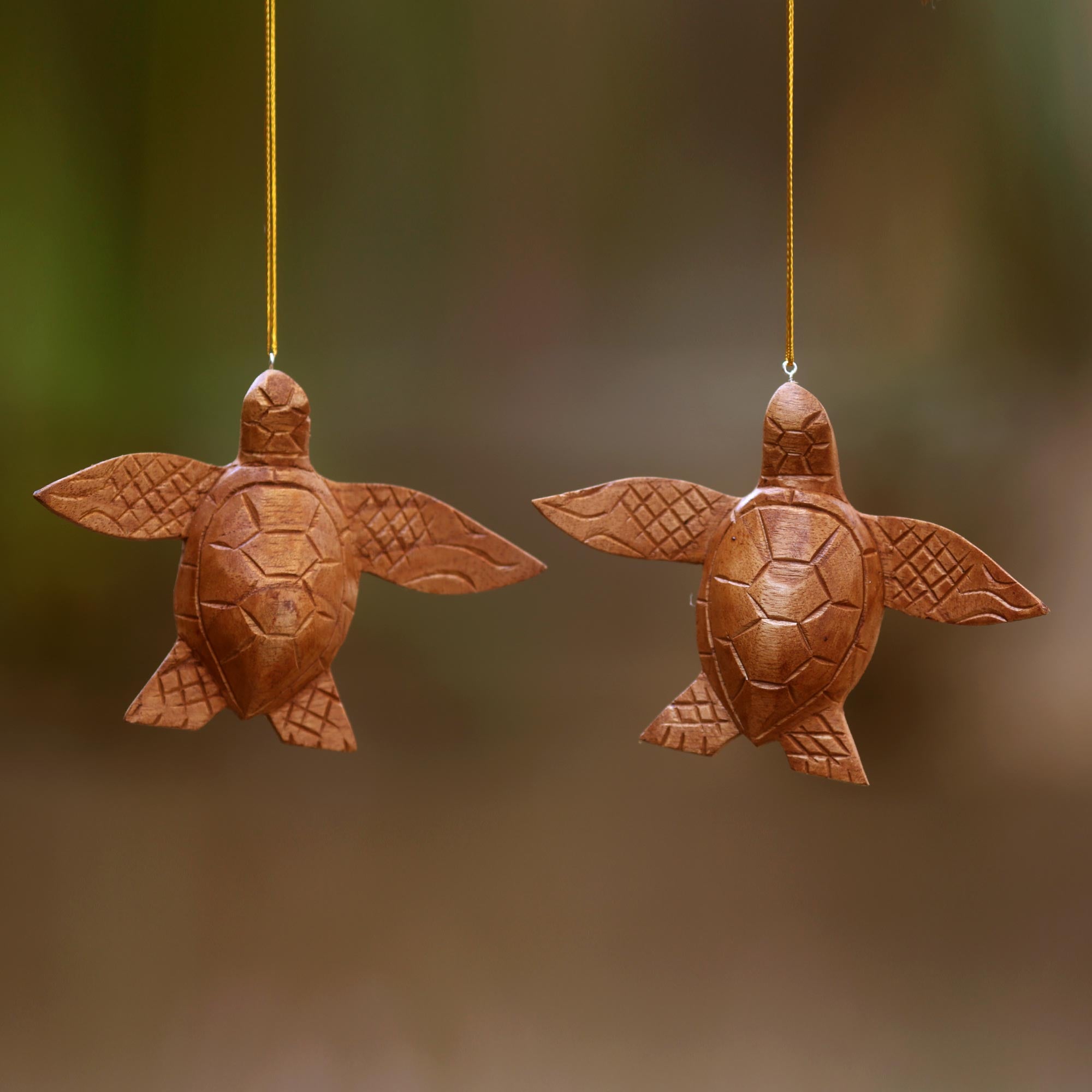 Premium Handcrafted Turtle Wood Ornaments – Set of 2, Artisan-Made in Indonesia