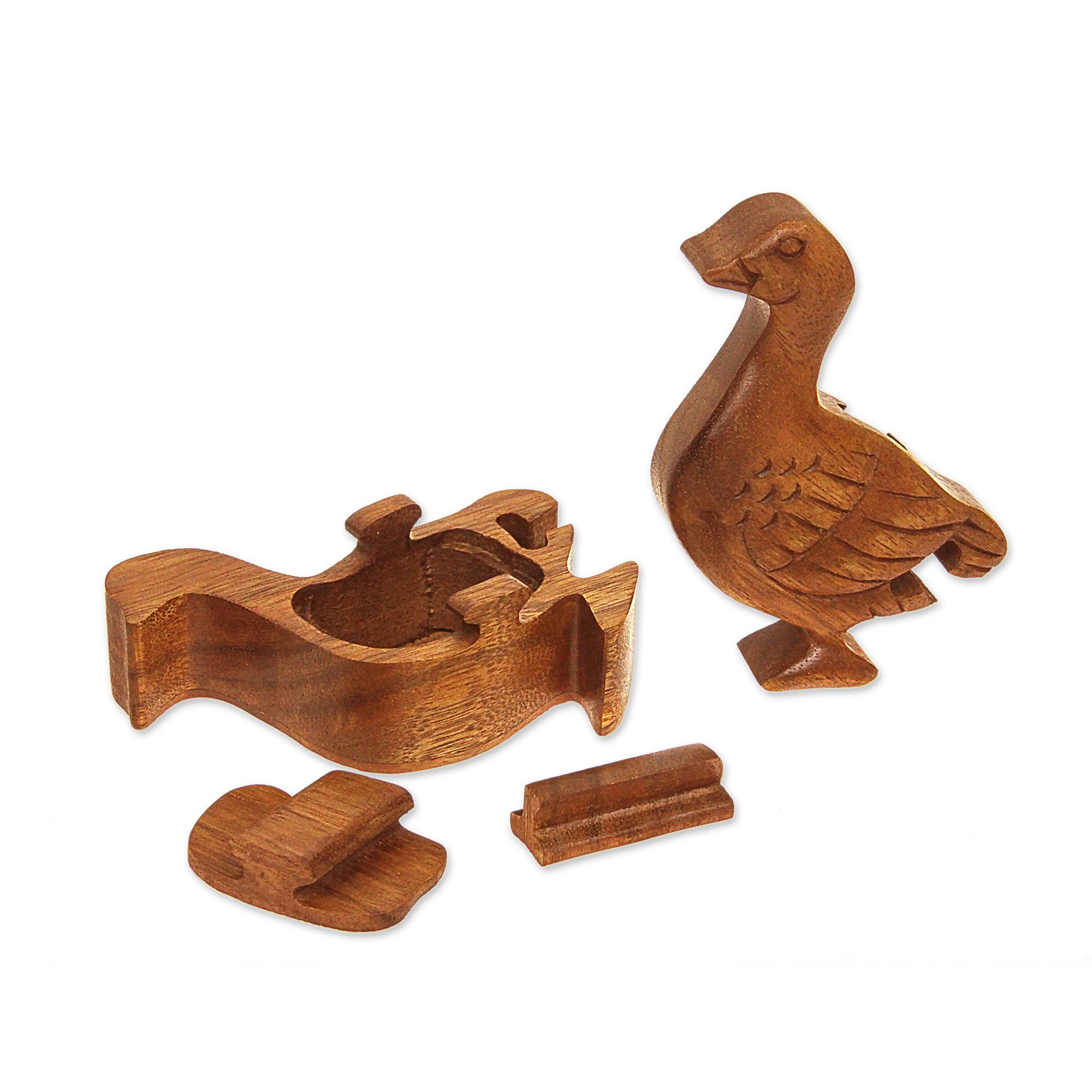 Premium Javanese Duck Puzzle Box - Handcrafted Suar Wood Treasure Chest