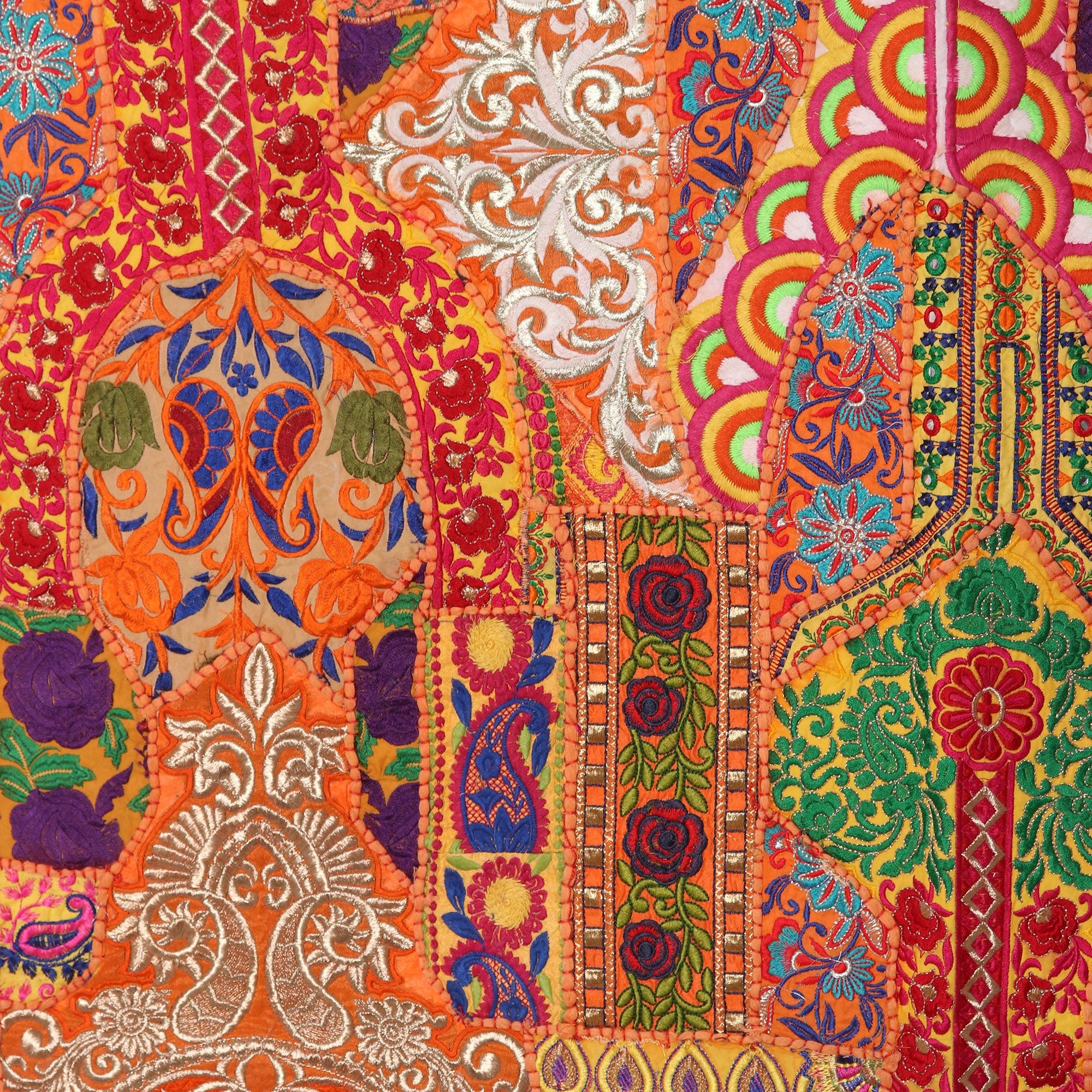Premium Floral Dazzle Handcrafted Wall Art – Recycled Cotton Blend Patchwork from India