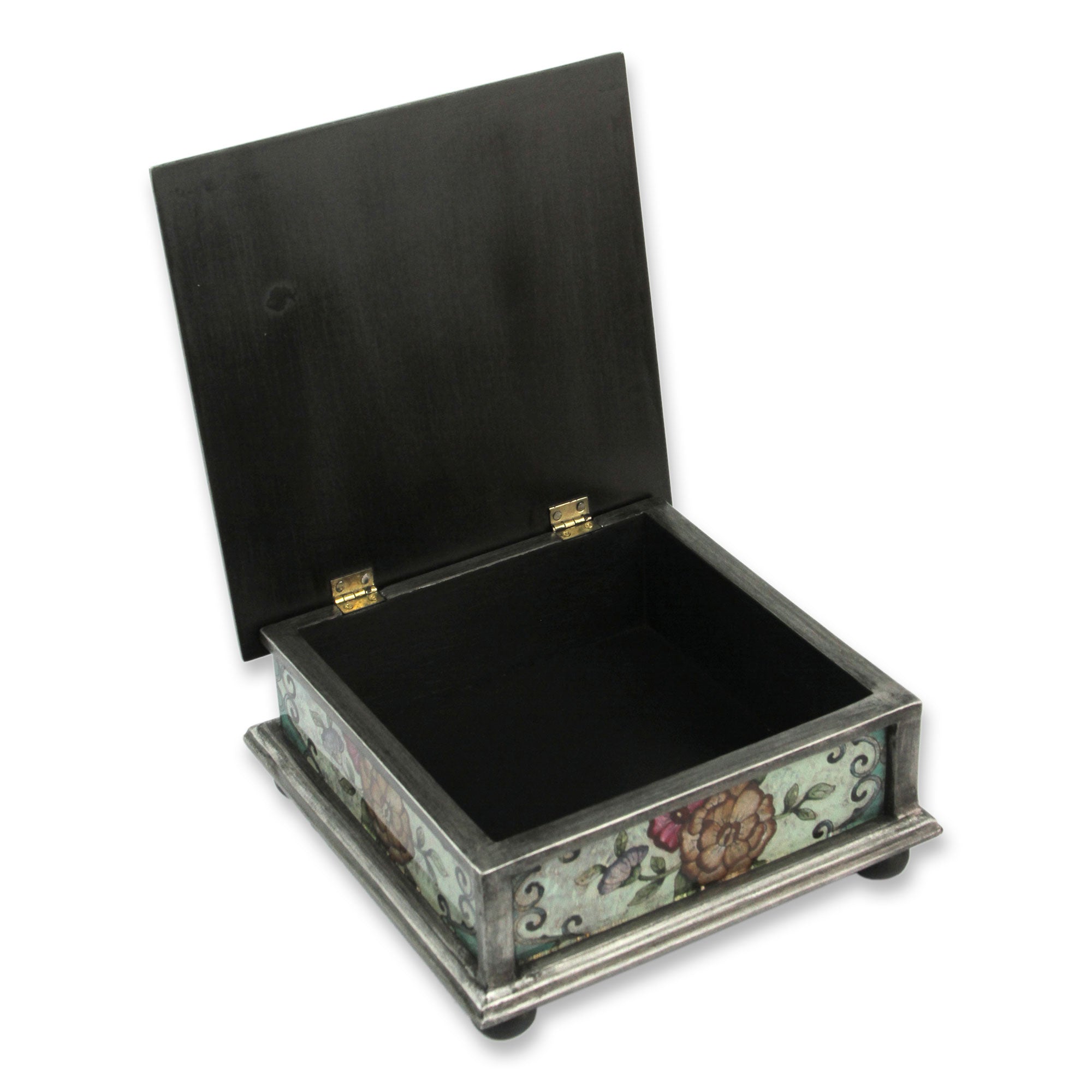 Premium Vintage Blossom Reverse Painted Glass Jewelry Box