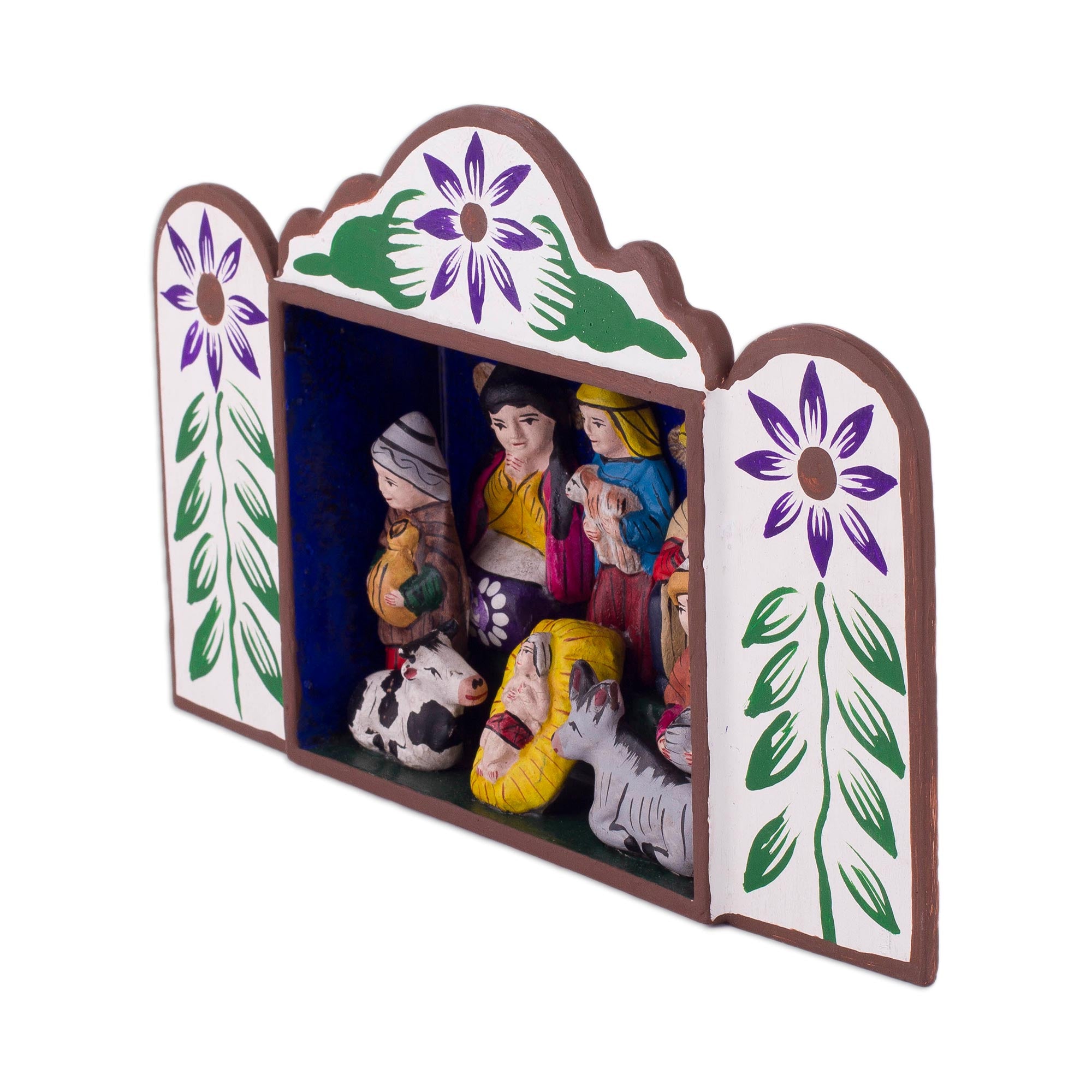 Premium Andean Handcrafted Retablo Nativity Scene - First Christmas in Peru Folk Art Diorama