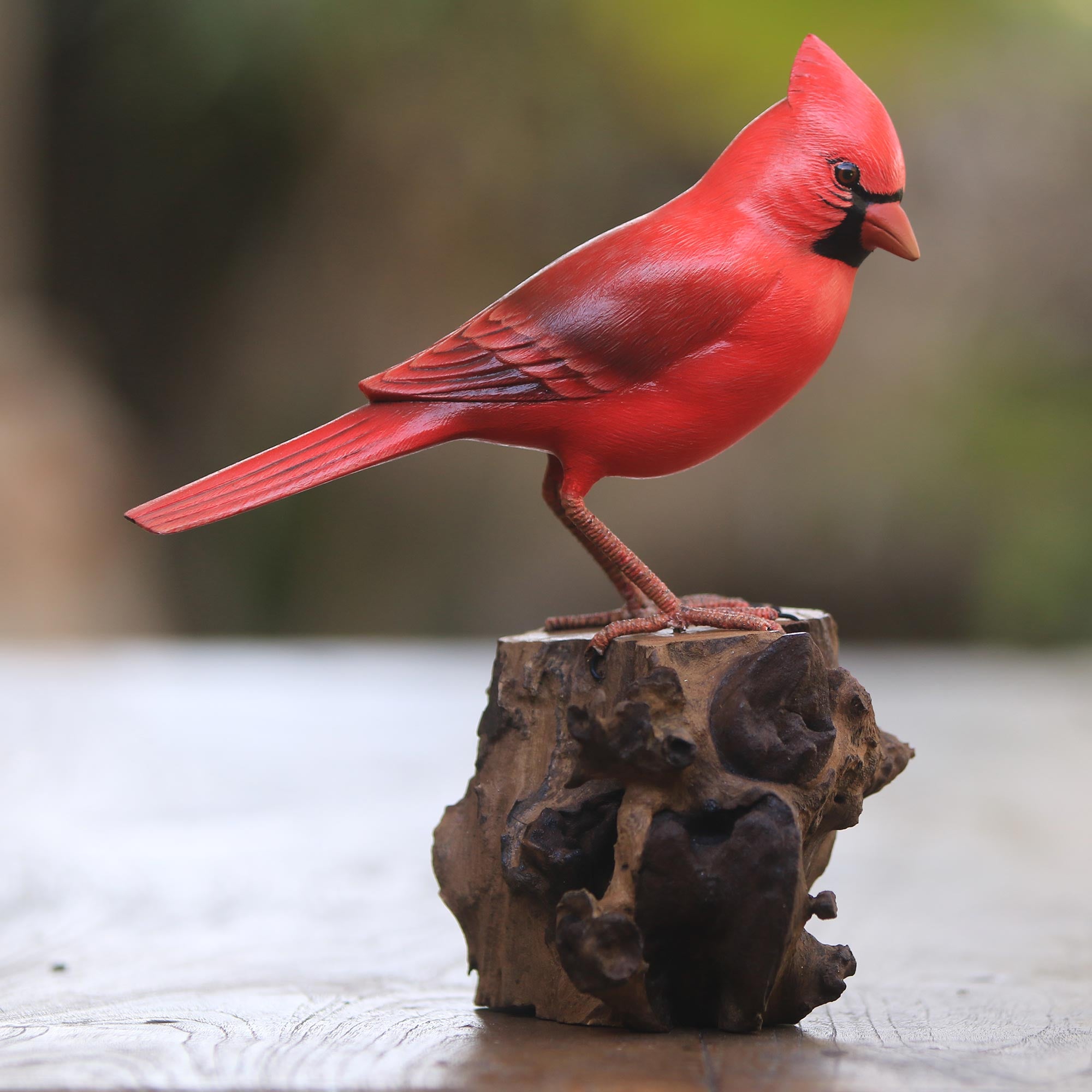 Premium Hand-Painted Virginia Cardinal Wood Sculpture – Authentic Bali Art