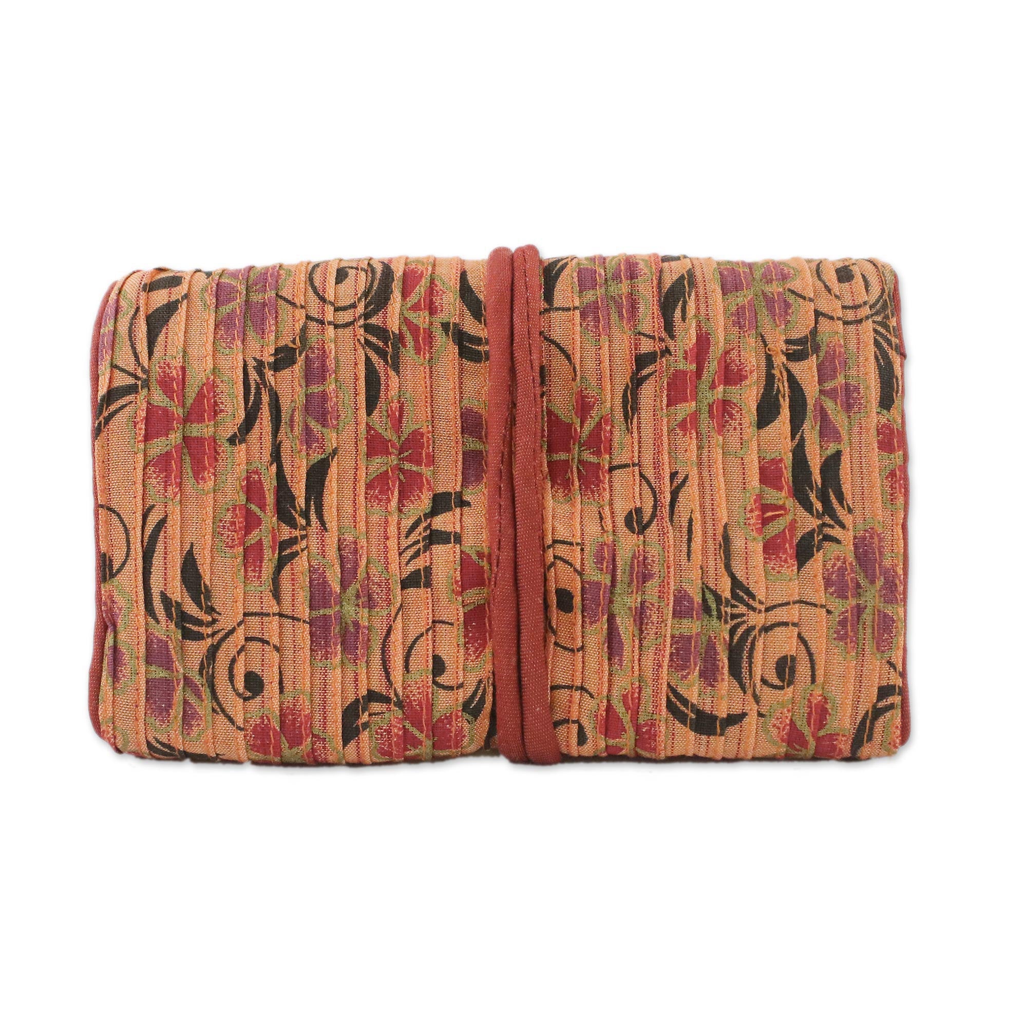 Premium Peach Jewelry Roll: Rayon & Silk Blend with Floral Motifs