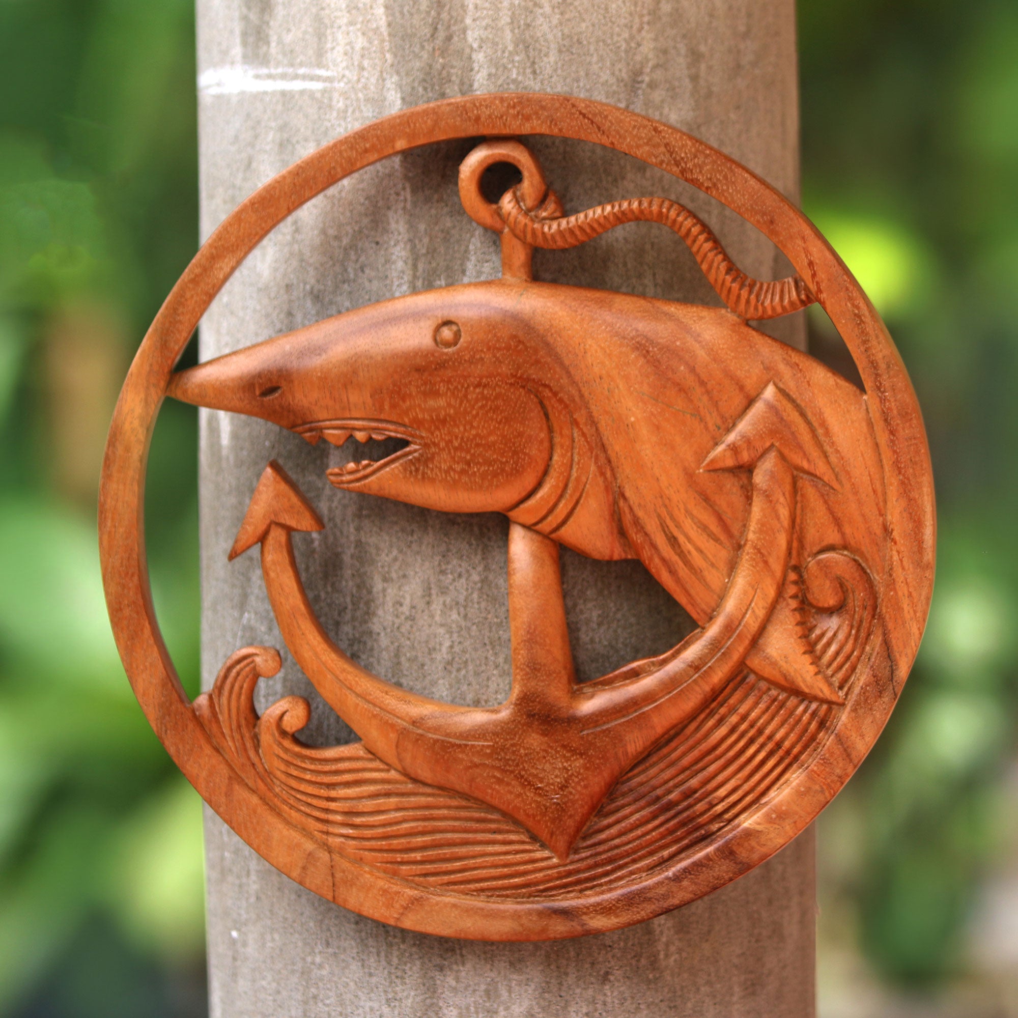 Premium Nautical Shark Wood Relief Panel - Handcrafted in Bali