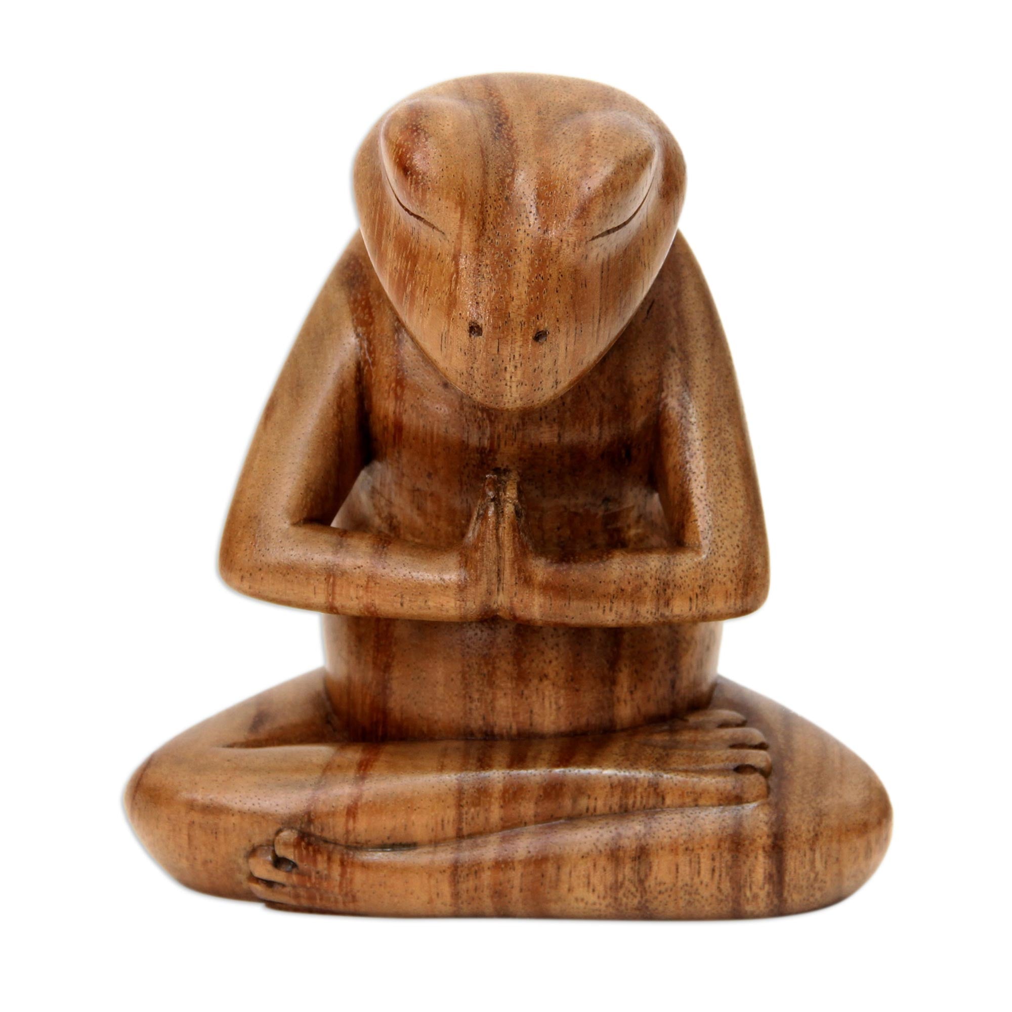 Premium Yoga Frog Sculpture - Handcrafted Suar Wood Art