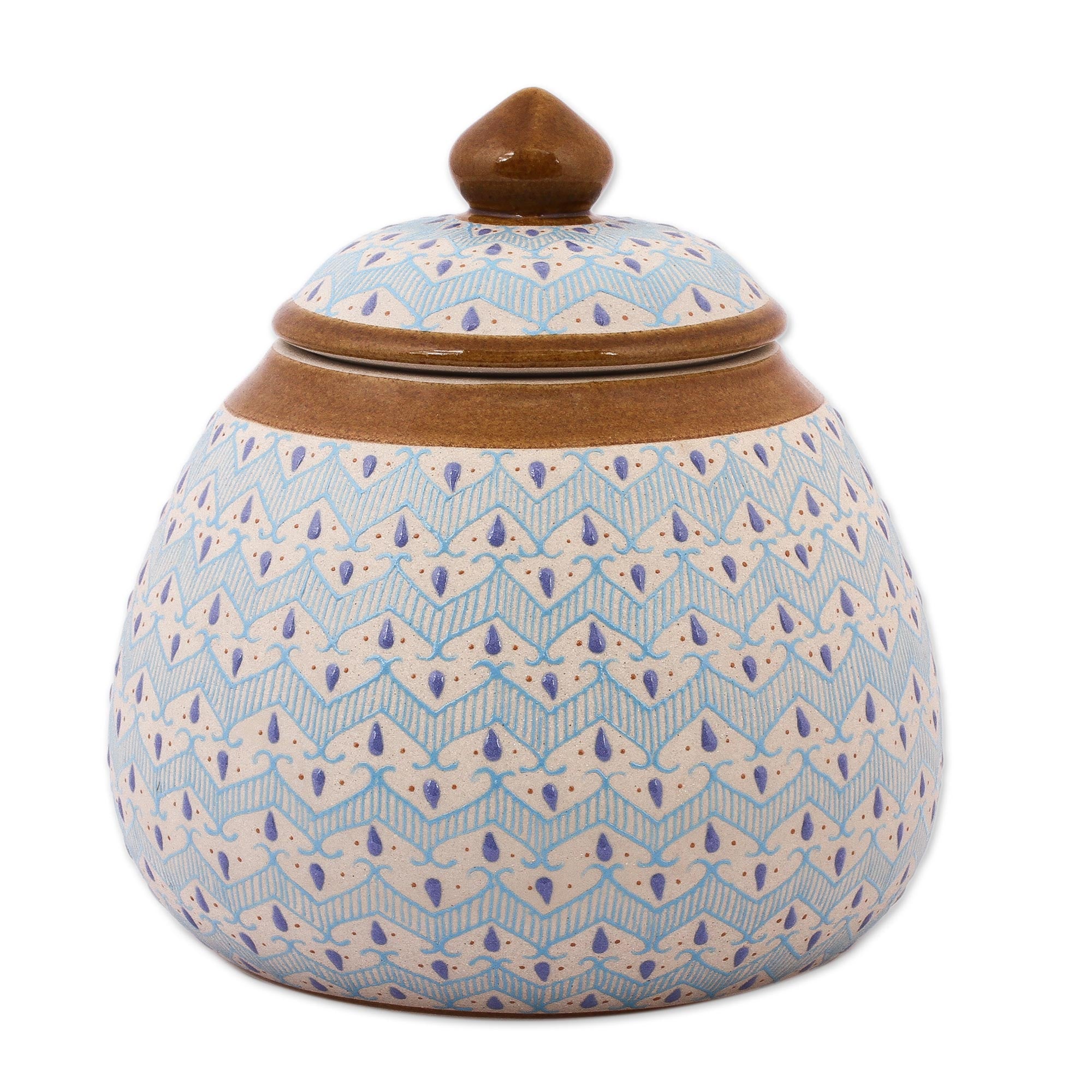 Premium Handcrafted Talavera Ceramic Jar - Chevron Tears Blue Design
