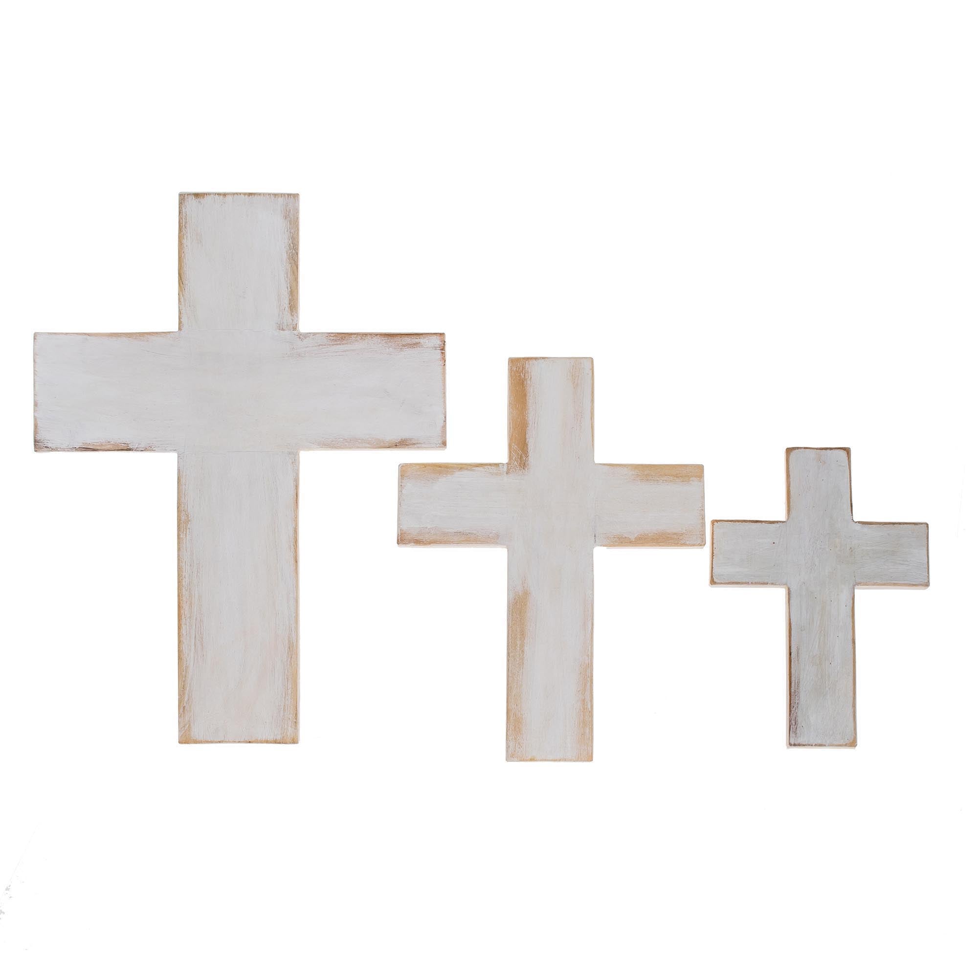 Premium White Wood Wall Crosses - Handcrafted Set of 3 from Guatemala