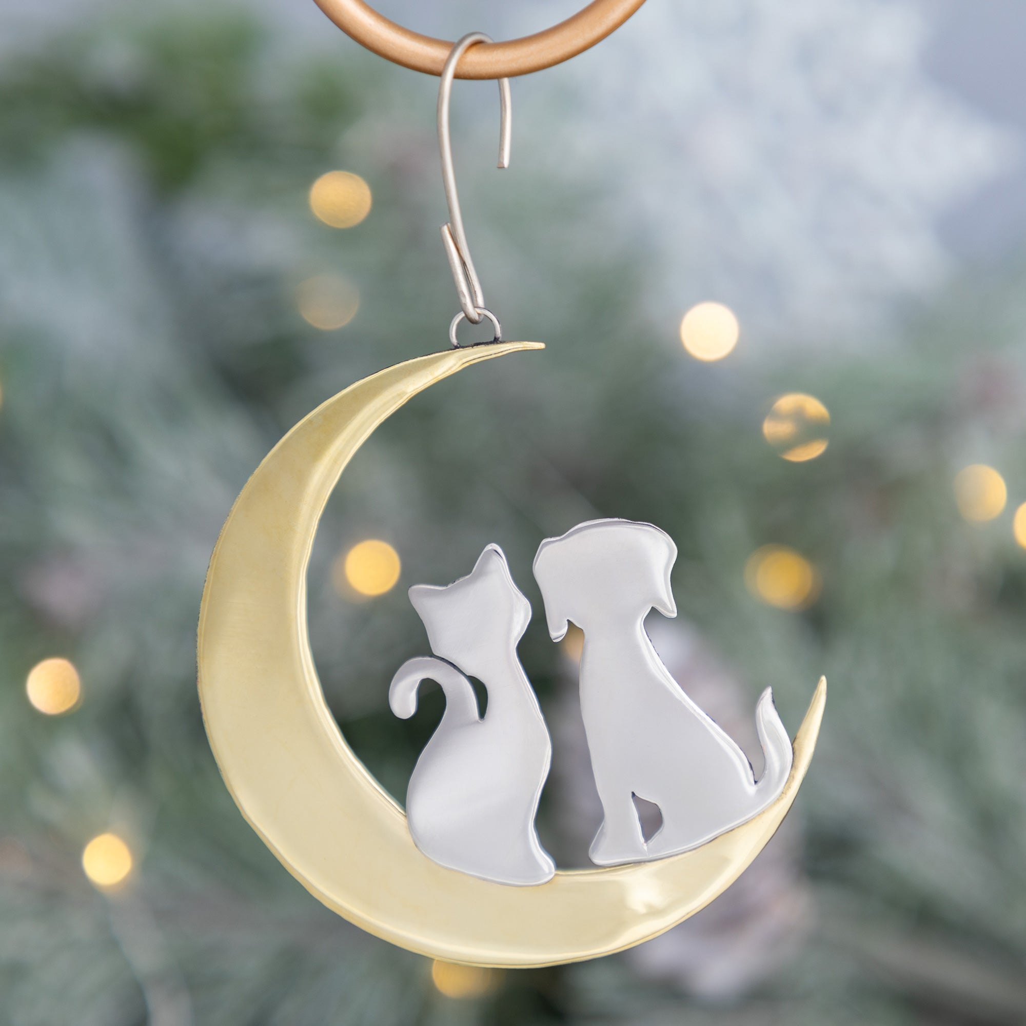 Premium Moonlight Love Pets Mixed Metal Ornament - Handcrafted Fair-Trade Decor