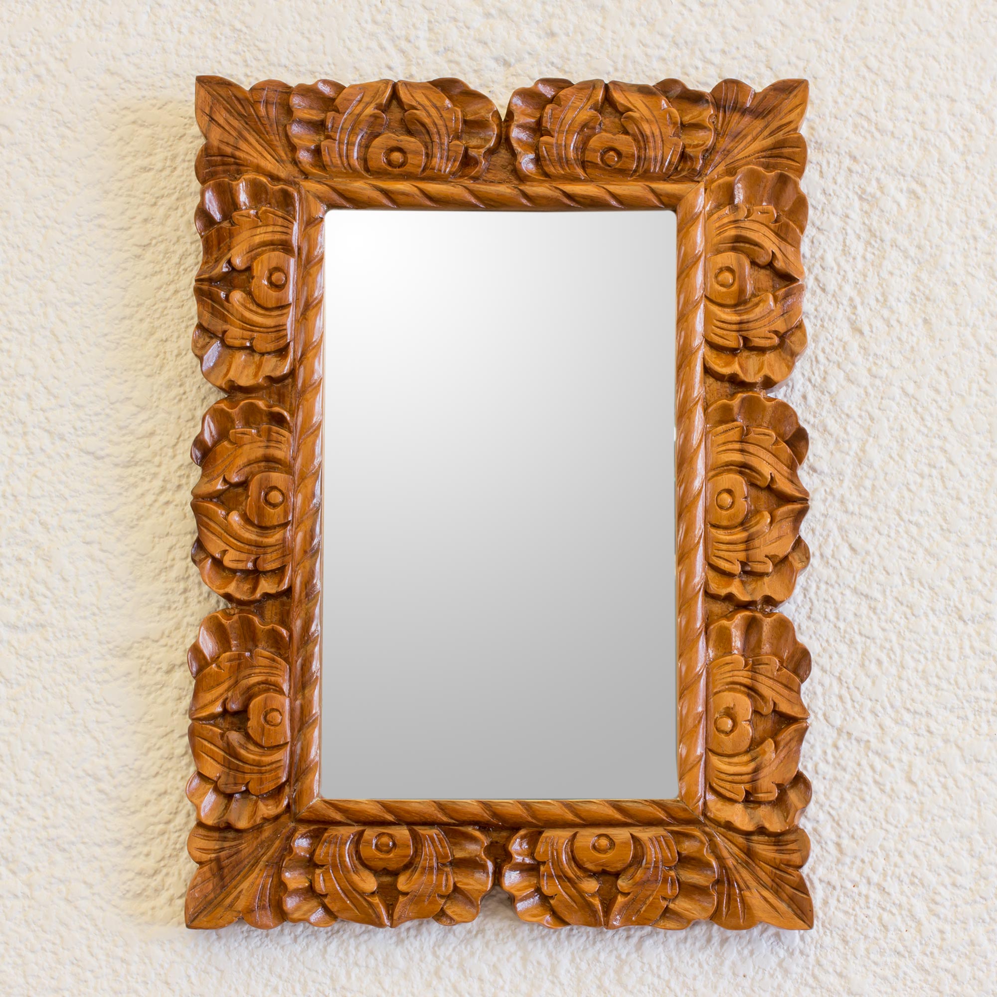 Premium Baroque-Style Handcrafted Conacaste Wood Wall Mirror - Guatemalan Artisan Design