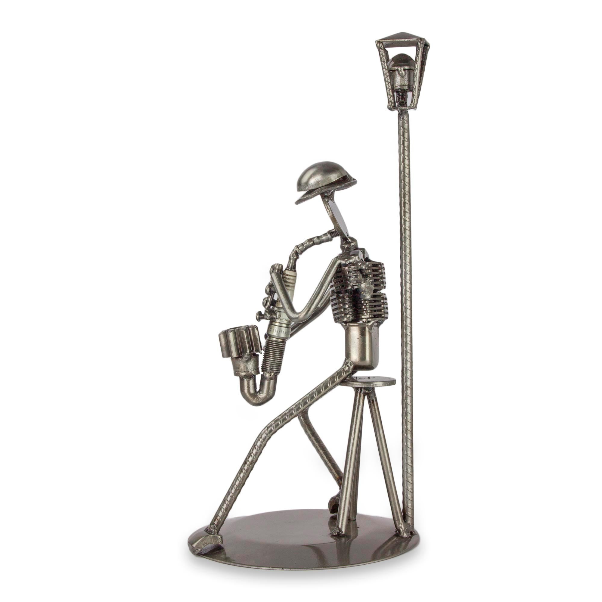 Premium Recycled Auto Parts Saxophone Sculpture - Unique Rustic Art