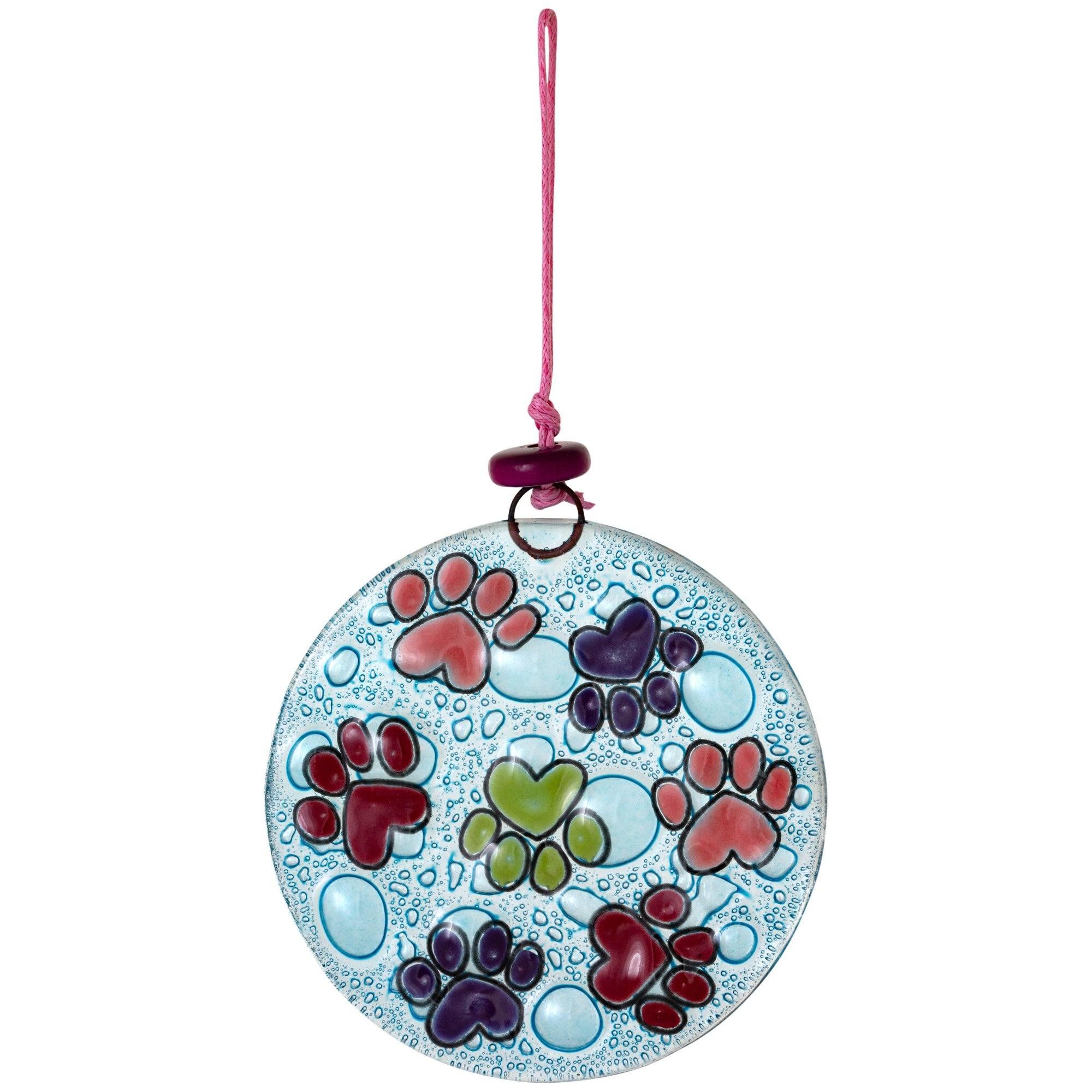 Premium Painted Paws Recycled Glass Ornament - Handmade Fair-Trade Cat Decor