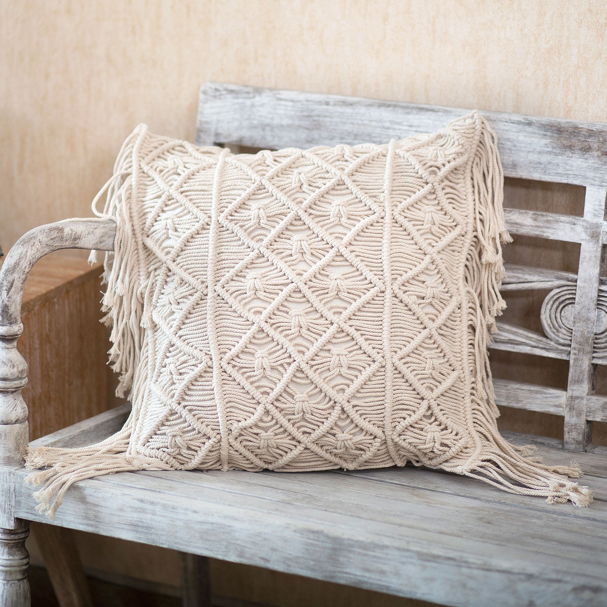Premium Handmade Bohemian Cotton Macrame Cushion Cover