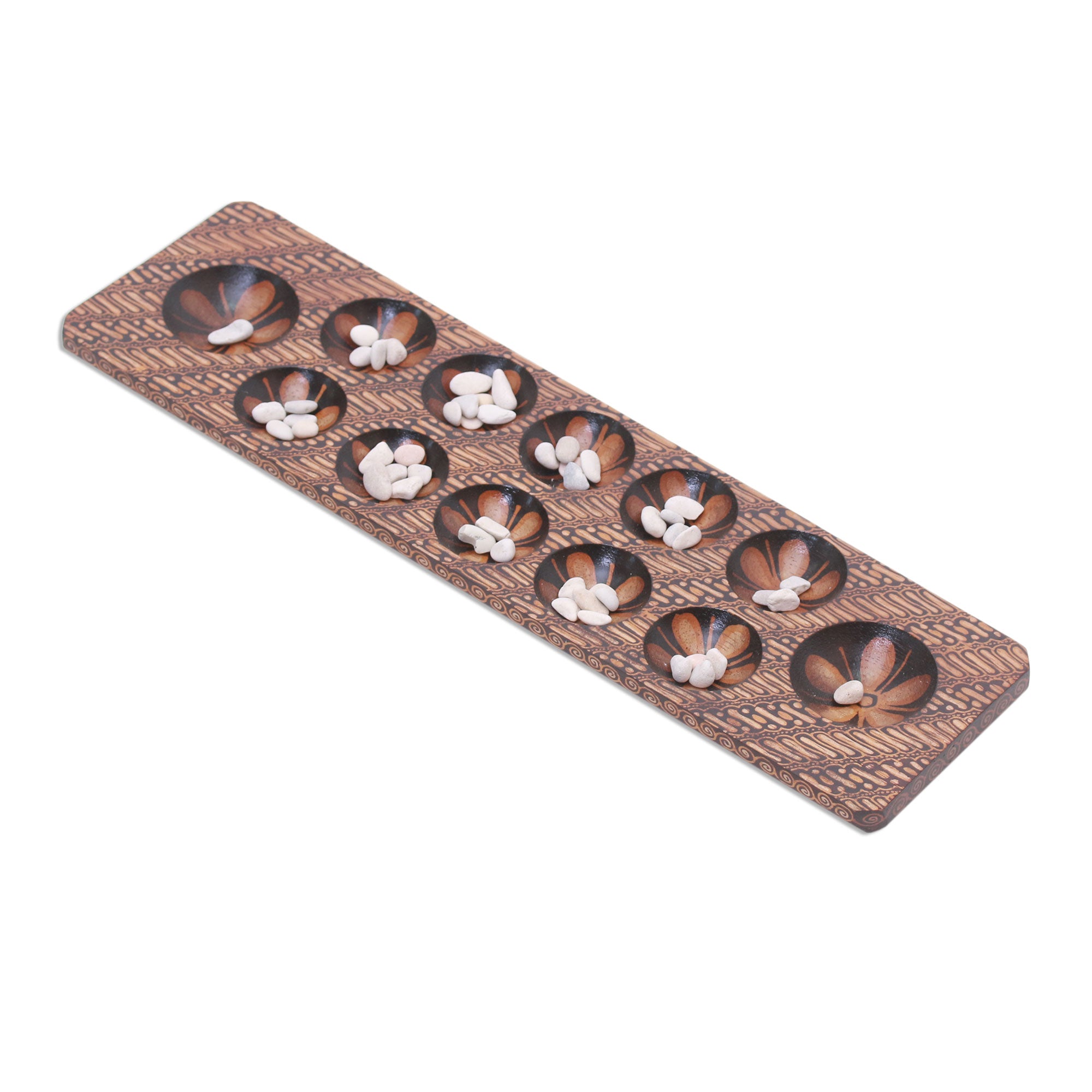 Premium Dakon Batik Wood & Stone Board Game – Handcrafted in Java