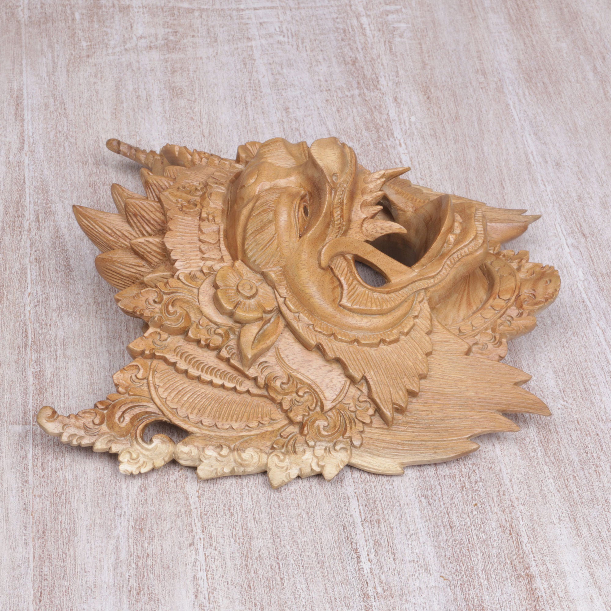 Premium Hand-Carved Acacia Wood Barong Bangkal Mask - Ultimate Balinese Wall Art