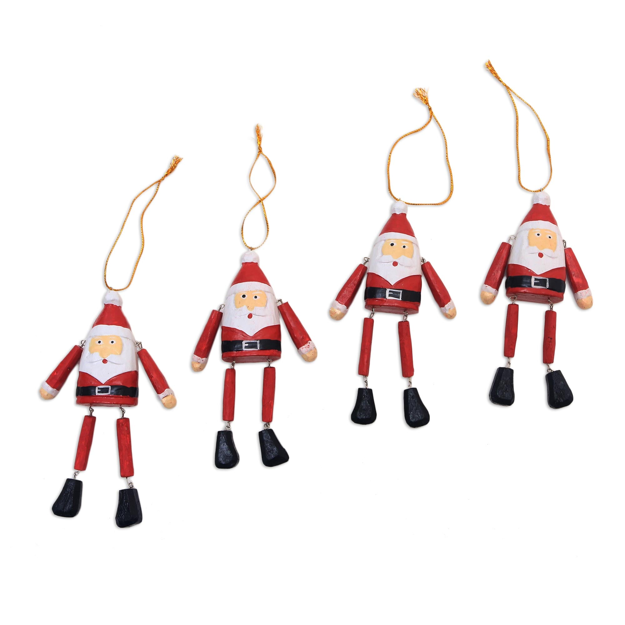 Premium Handcrafted Dancing Santa Ornaments from Bali - Set of 4