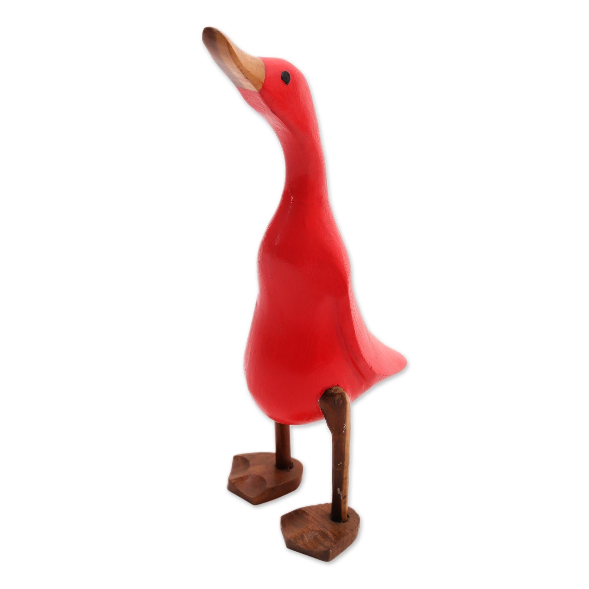 Premium Handcrafted Acacia Wood & Bamboo Root Duck Sculpture - Vibrant Red Home Decor from Bali