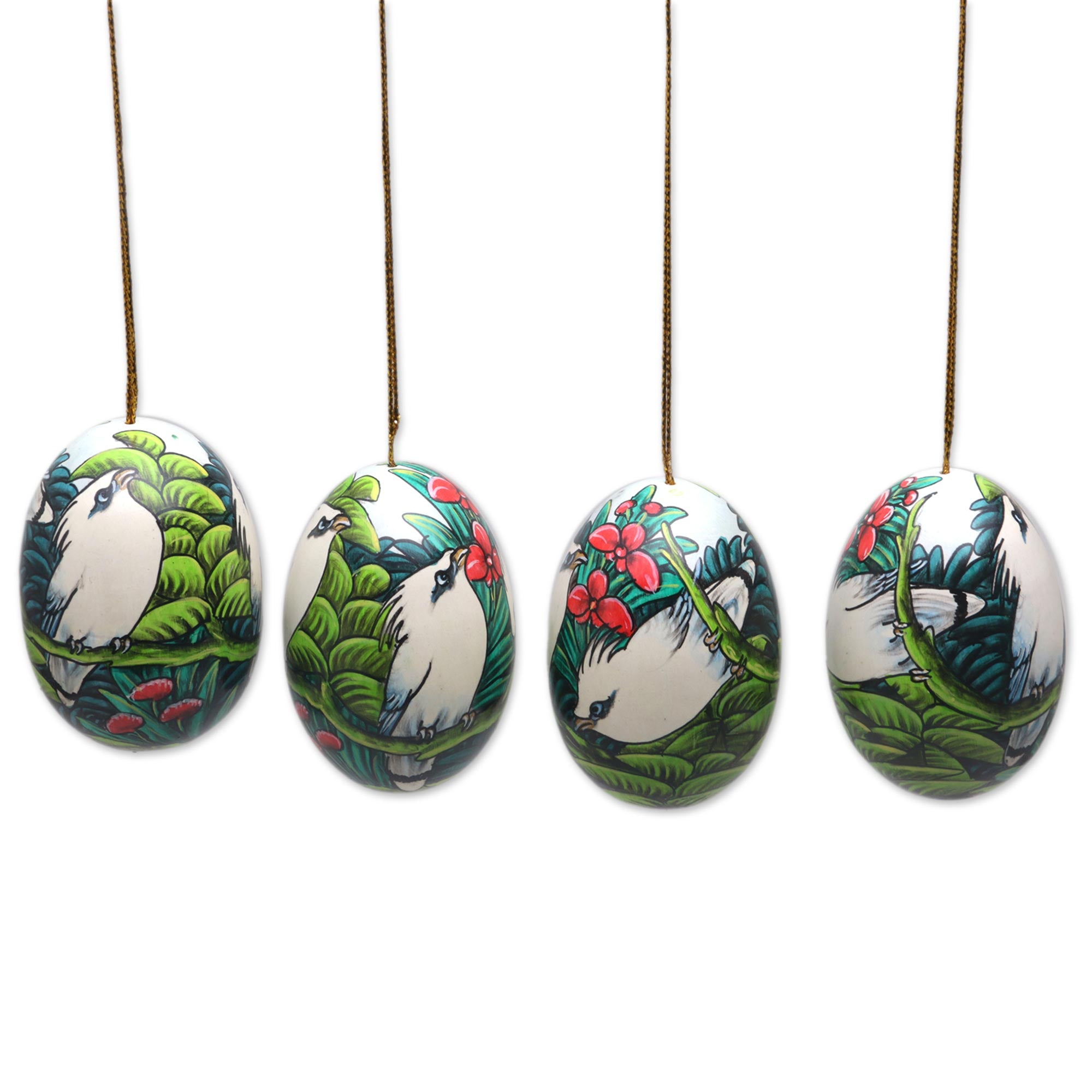 Premium Hand-Painted Jalak Forest Ornaments from Bali - Set of 4