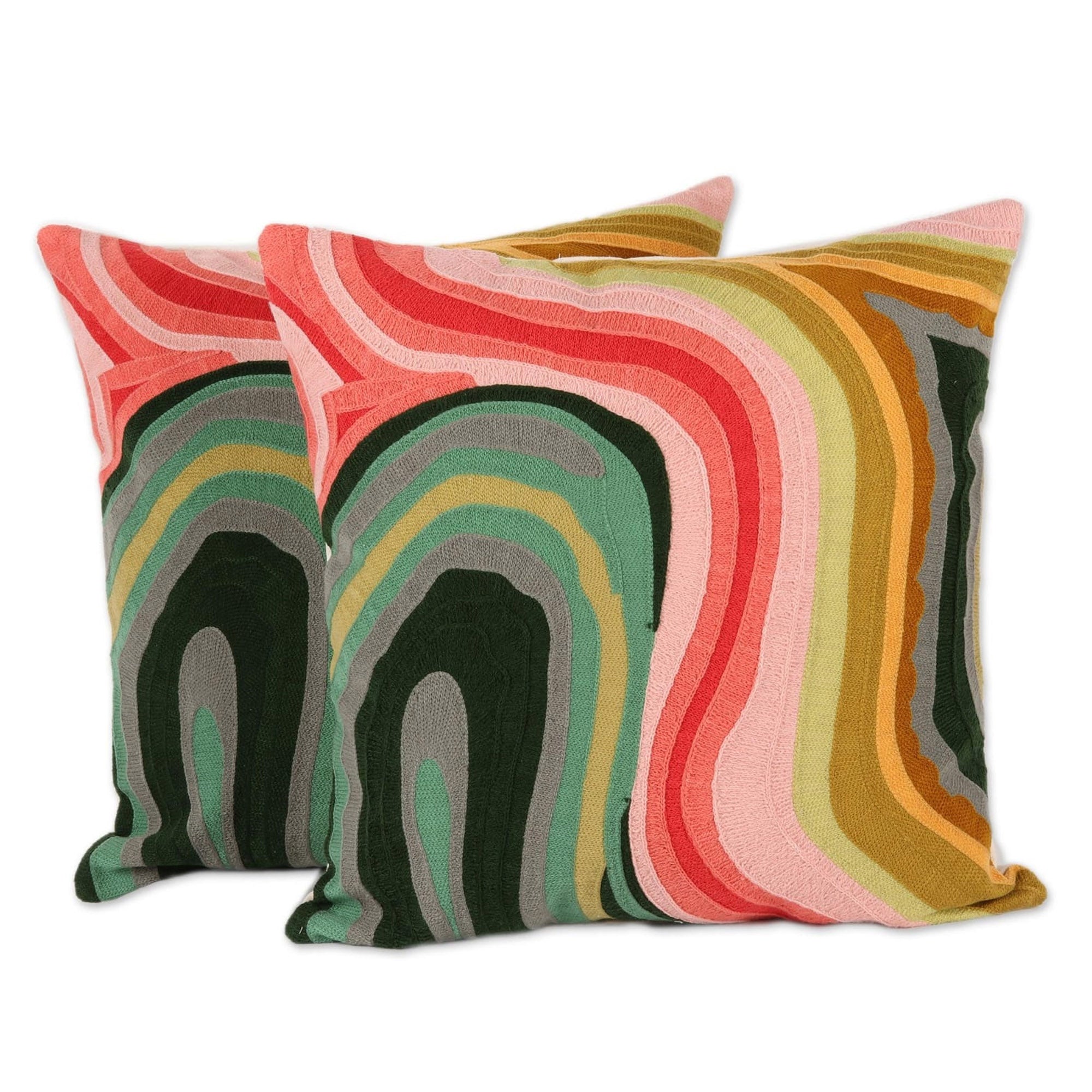 Premium Abstract Embroidered Cotton Cushion Covers (Pair) - Vibrant Evening Design